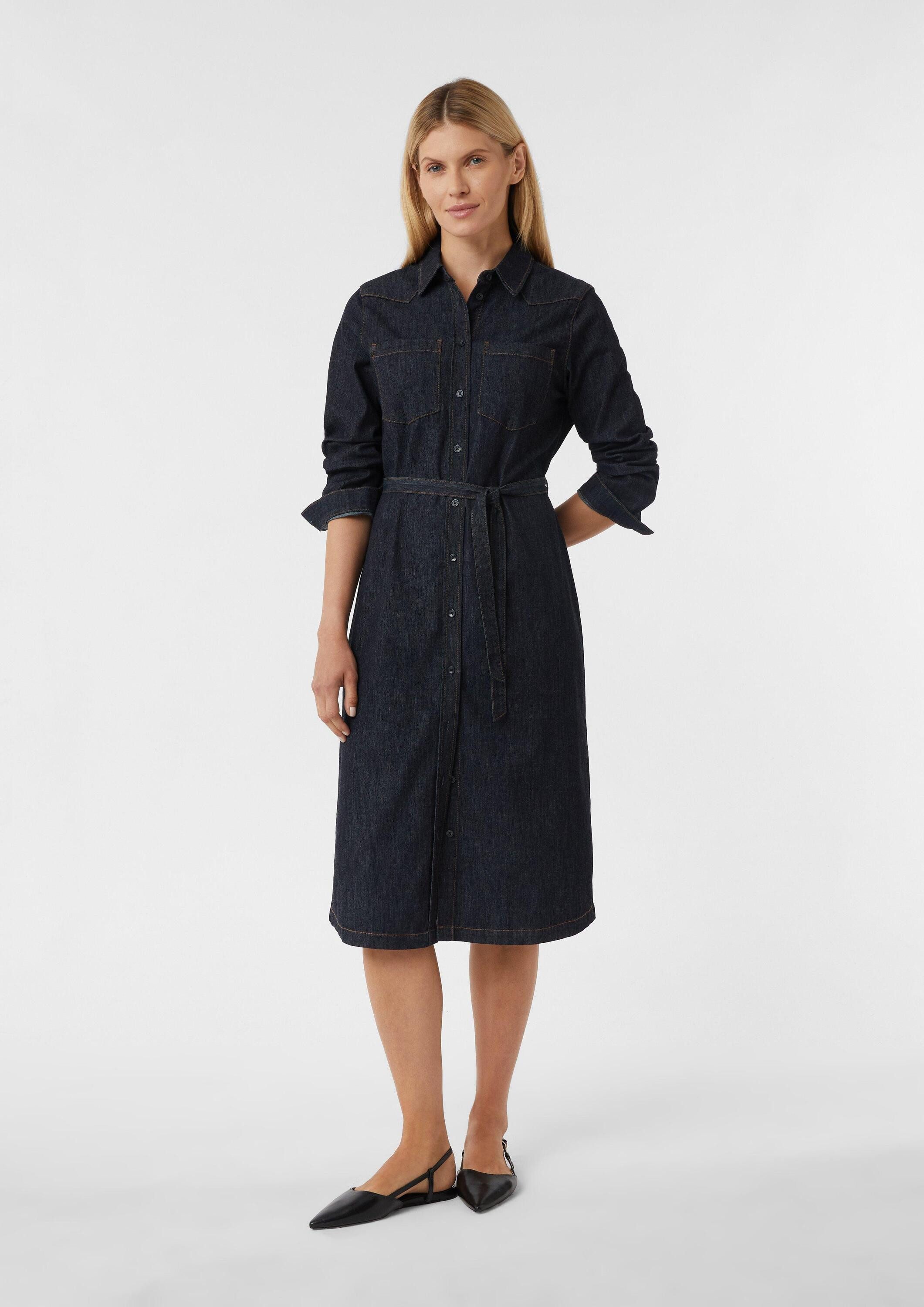 comma Midikleid Kleid Leichtes Denimkleid in Midilänge mit Bindegürtel günstig online kaufen