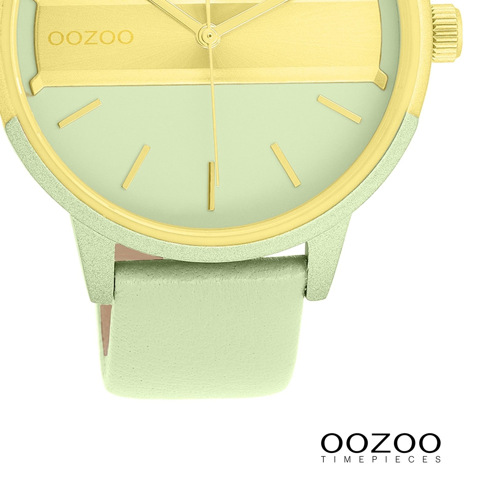 OOZOO Quarzuhr Oozoo Damen Armbanduhr hellgrün Analog, (Analoguhr), Damenuhr rund, groß (ca. 42mm) Lederarmband, Casual-Style