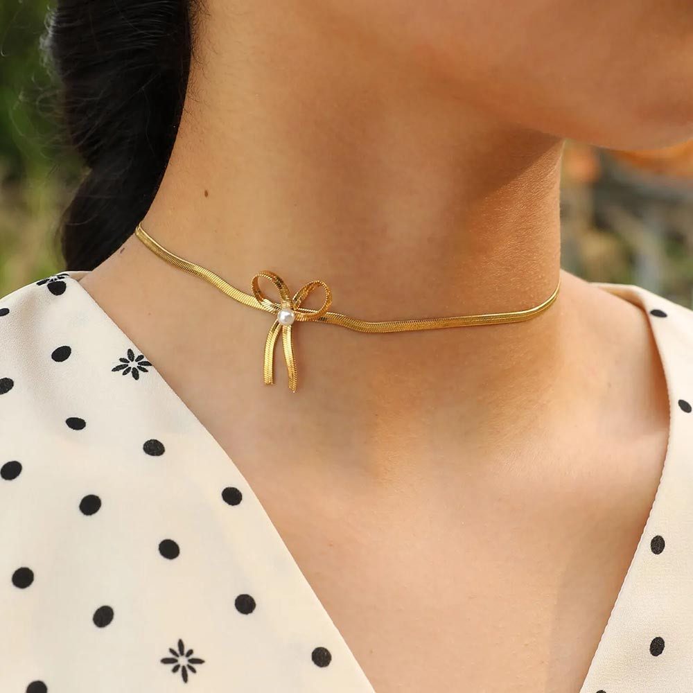 Order & Smile Schmuck Choker Choker Kette gold: Edelstahl Halskette mit Sch günstig online kaufen