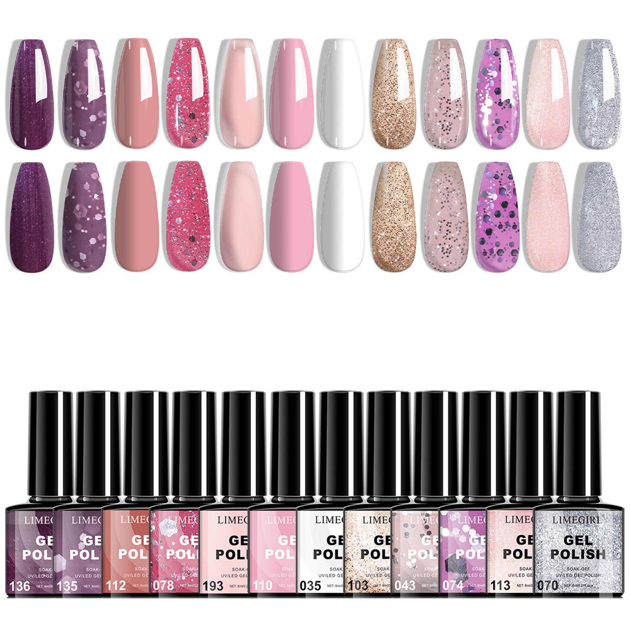 KINSI UV-Nagellack-Set Gel Nagellack Set UV, 12 Farben, 8 ml, inkl. Unterlack & Base Coat, Werkzeuge für die Nagelkunst, für Nageldesign und Nagelstudios