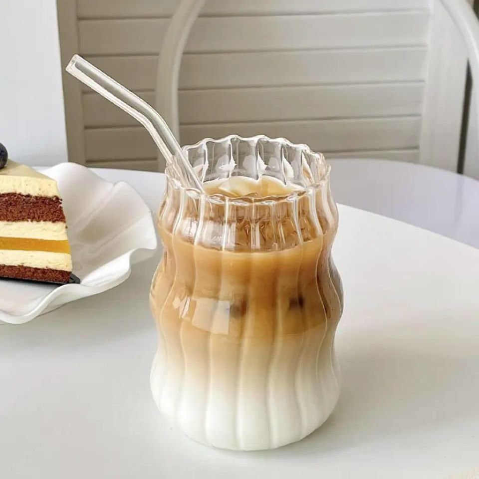 Heißgetränke Zoha Eiskaffeegläser ml - Cocktail- Wave Glas Saft 540 Cocktailgläser Stripe Trinkglas Hitzebeständig Tee Borosilikatglas, Kaffeeglas, Getränkebecher