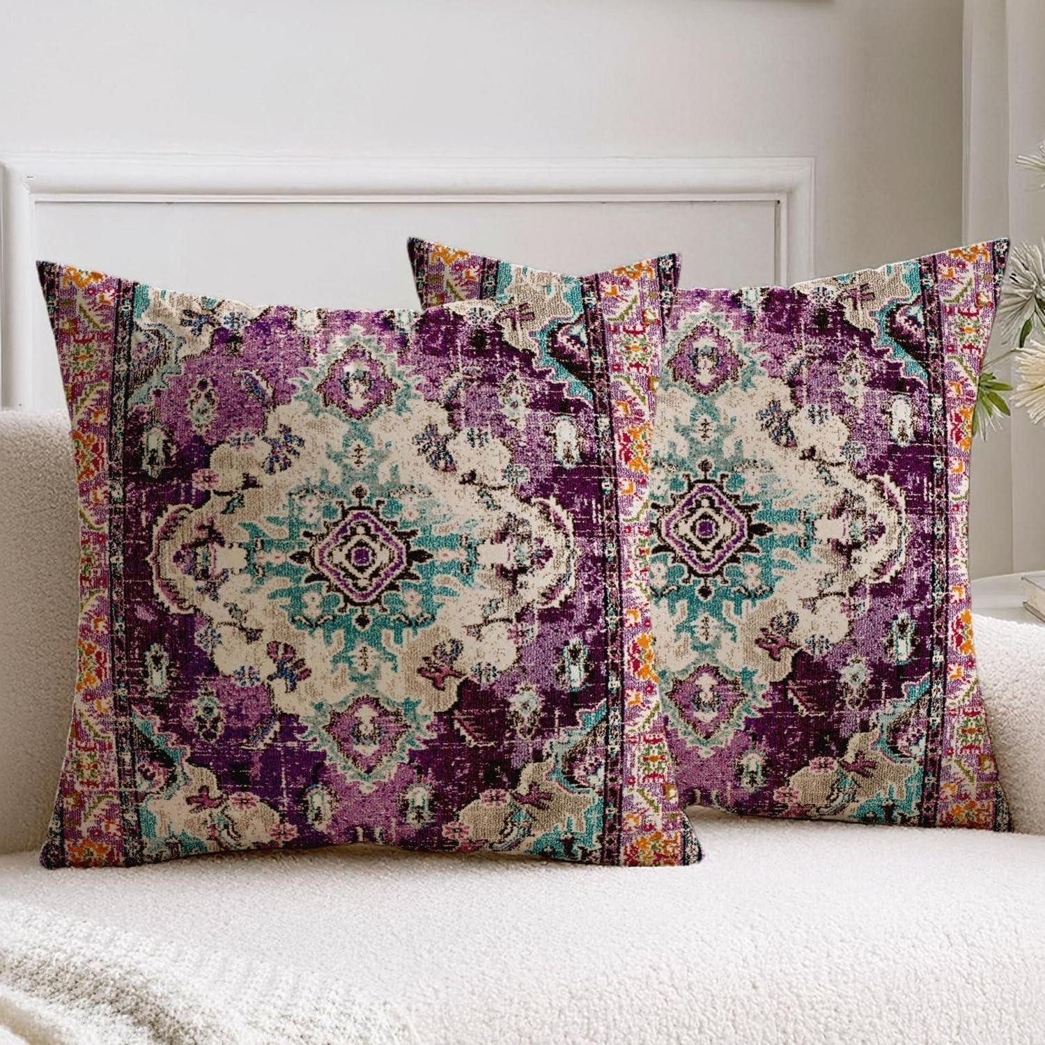 LuxusKollektion Kissenbezüge 2er Kissenbezug 45x45 cm Boho Lila Vintage Kunst, (2 Stück)