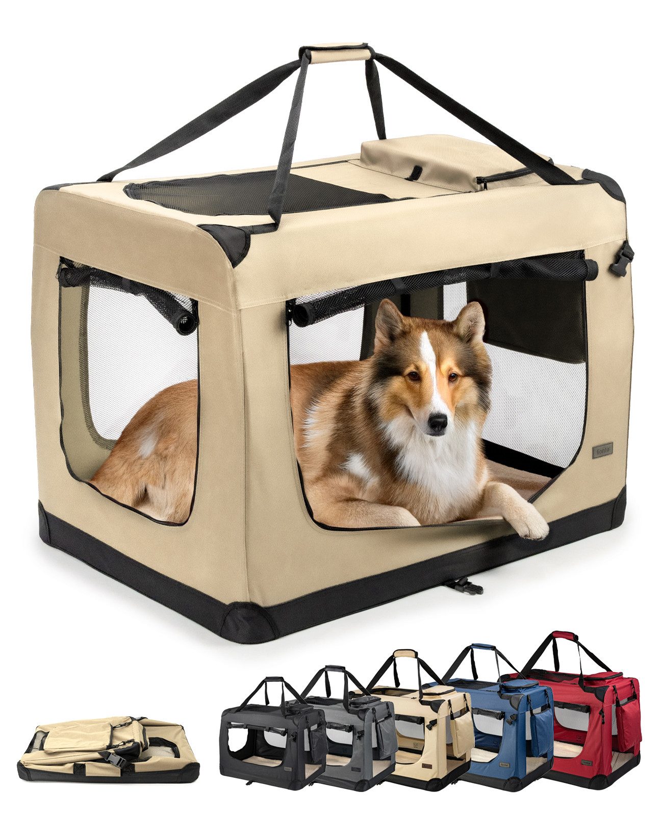 lionto Tiertransportbox lionto Hundetransportbox aus Textil, 90x61x65 cm, beige, 90 cm x 65 cm x 61 cm, beige