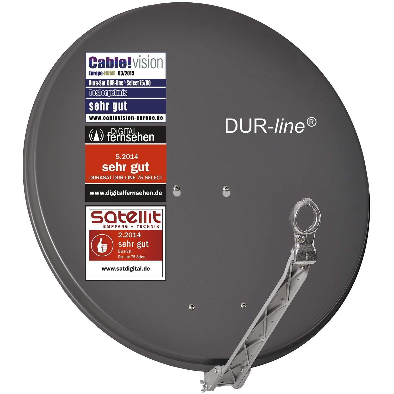 DUR-line DUR-line Select 75/80cm Anthrazit Satelliten-Schüssel - 3 x Test + Sat-Spiegel