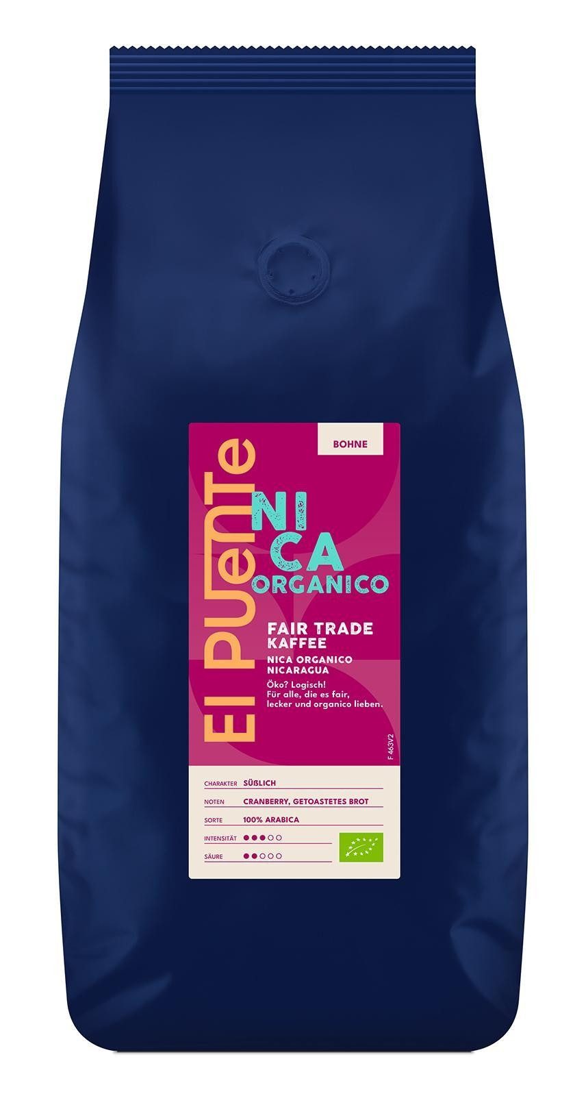 El Puente Kaffee Nica organico - Bio-Kaffeebohnen 1 kg, Fair Trade, Vegan, Bio, Handmade