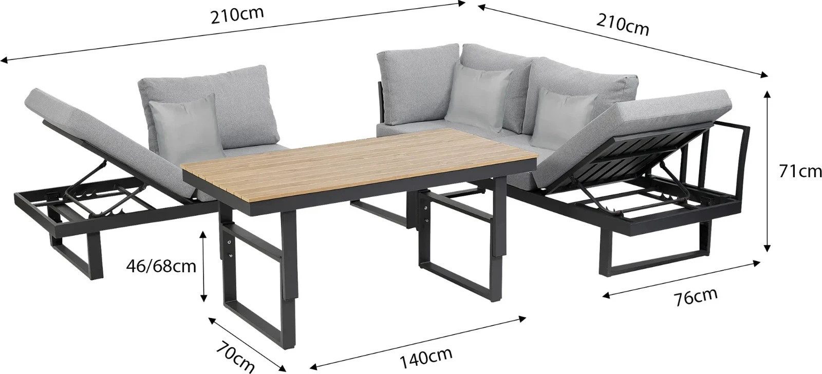 Greemotion Gartenlounge-Set San Jose Lounge-Set Aluminium-Holz / Grau inkl. Auflagen & Tisch, (inkl. Auflagen), Farbe Schwarz/Grau