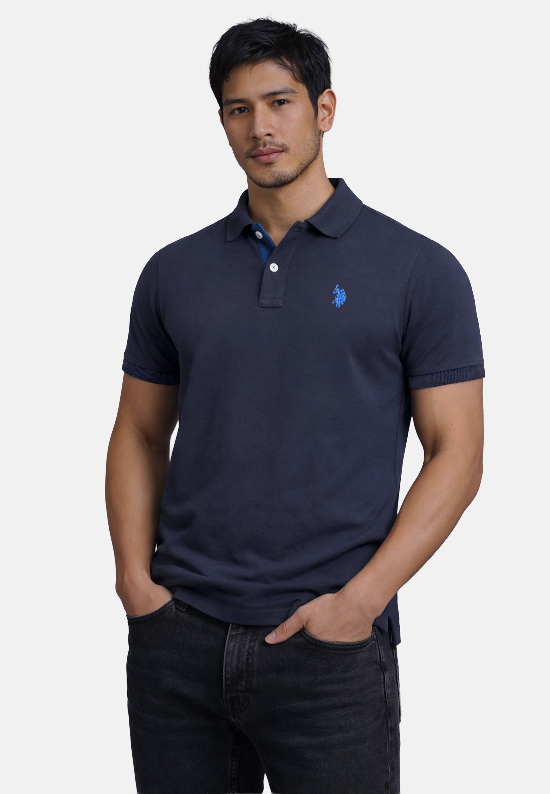 U.S. Polo Assn. Poloshirt USRyyan Piqué Shirt aus Baumwolle Poloshirt mit Knopfleiste und Logostickerei