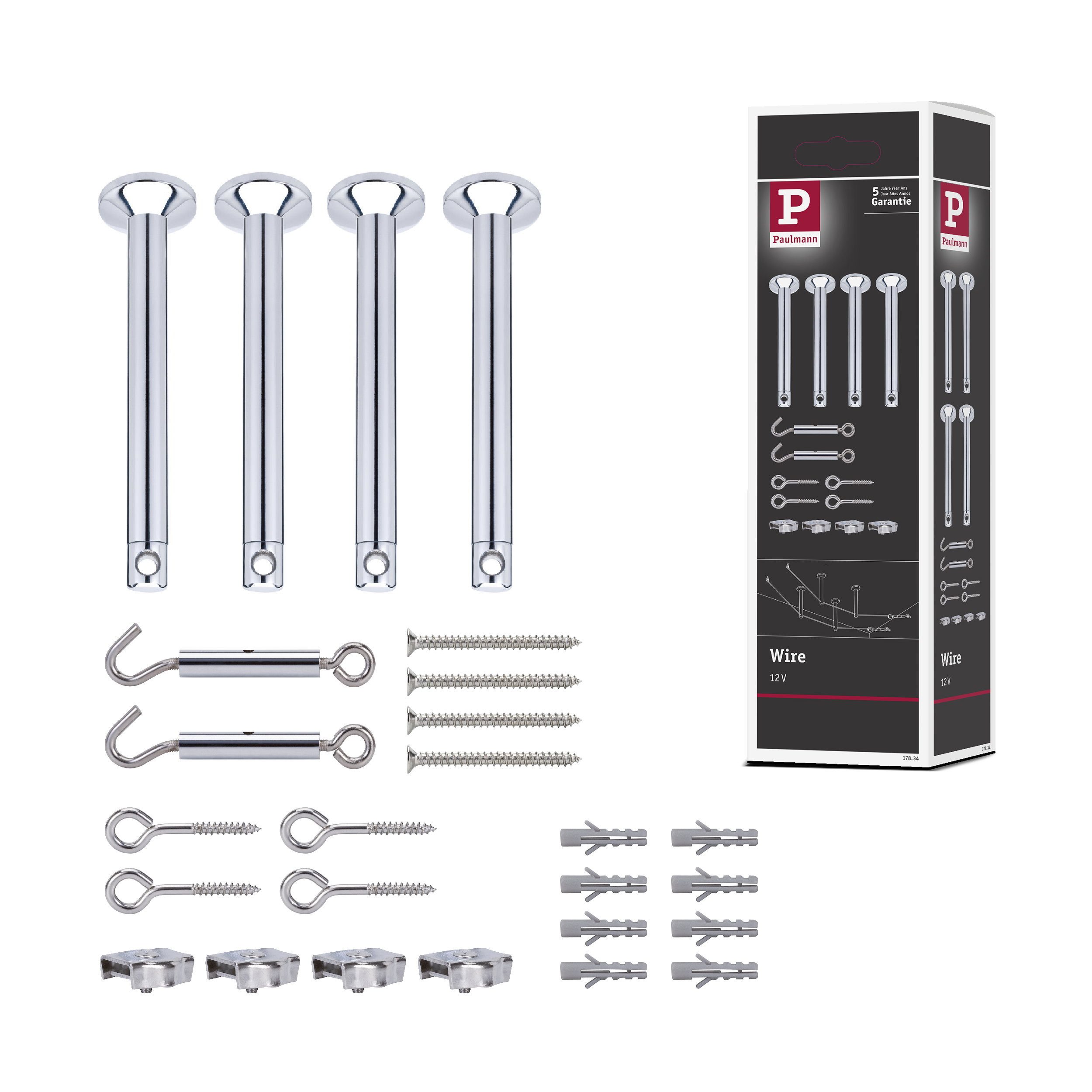 Paulmann Schienensystem-Sets Seilsystem Montageset Halterung + Umlenker 4er-Set Chrom