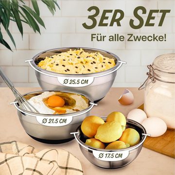 Praknu Salatschüssel mit Deckel - Schüsselset aus Metal Groß Tupperware Edelstahlschüssel, Edelstahl, (Set, 3-tlg), Luftdicht - Rührschüssel mit Messskala - Ideal zum Mischen