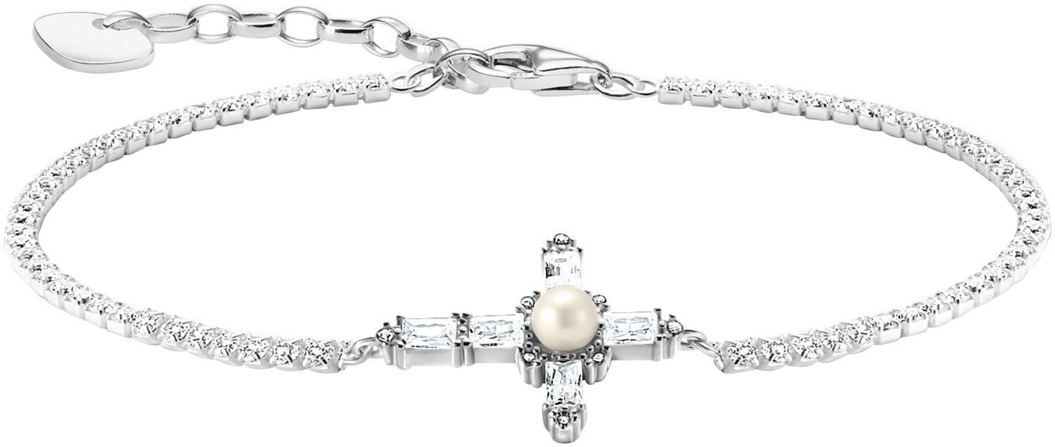 THOMAS SABO Armband Kreuz Cross Romance, A2173-167-11-L19V, A2173-167-14-L19V, mit Zirkonia (synth) - mit Süßwasserzuchtperle