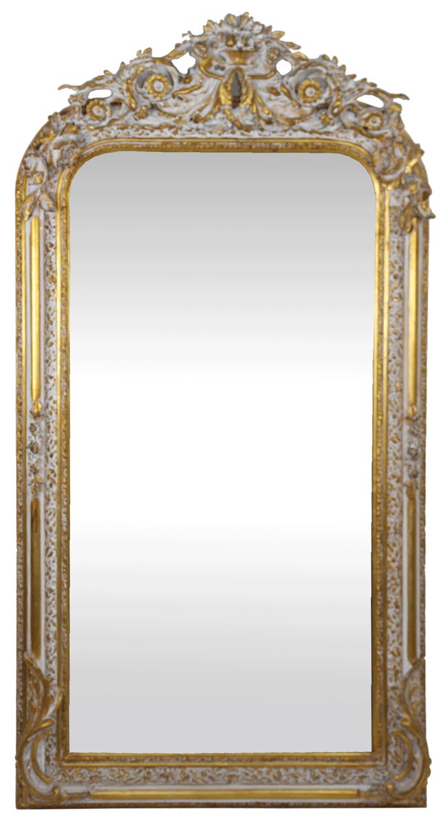 Casa Padrino Barockspiegel Barock Barock Weiß Möbel mit - wunderschönen Verzierungen 160 x Barock - cm H. 85 Spiegel / Gold Wandspiegel