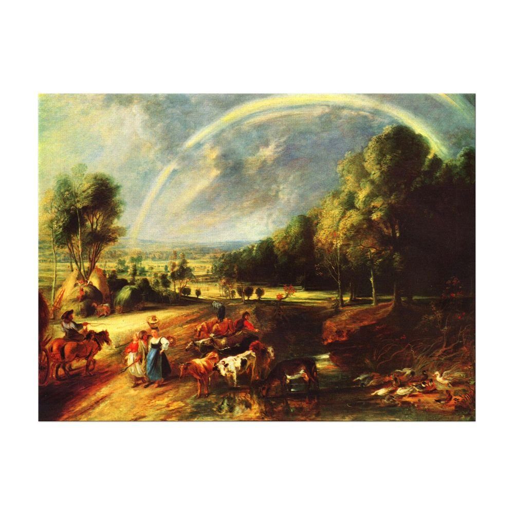 Bilderdepot24 Leinwandbild Alte Meister - Peter Paul Rubens - Landschaft mit dem Regenbogen, Menschen