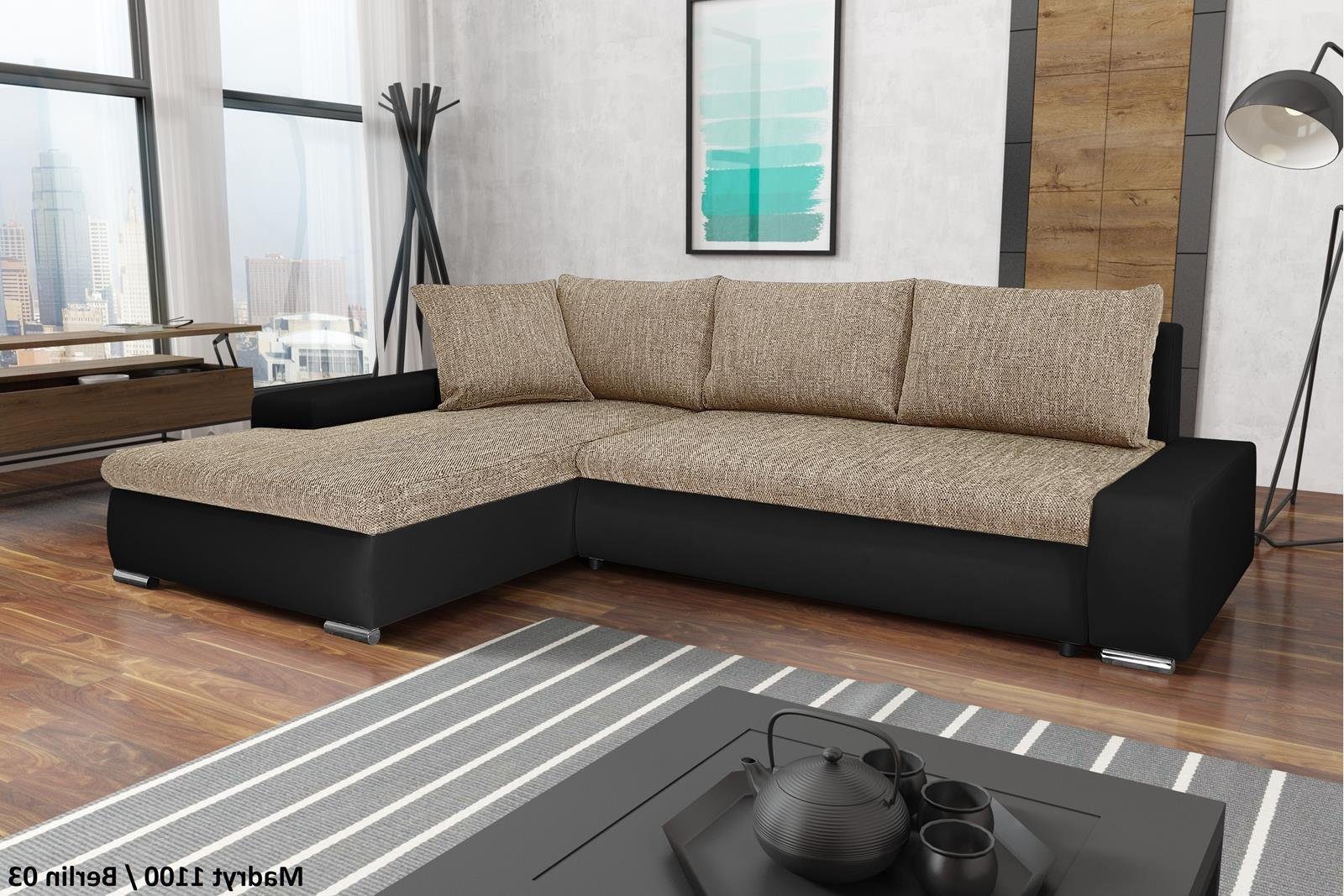 Beautysofa Polsterecke mit Schlaffunktion Teo L, L-Form Ecke Sofa Relaxcouch, Polsterecke mit Schlaffunktion Bettkasten, stilvoll Wohnzimmersofa aus Webstoff und Kunstleder