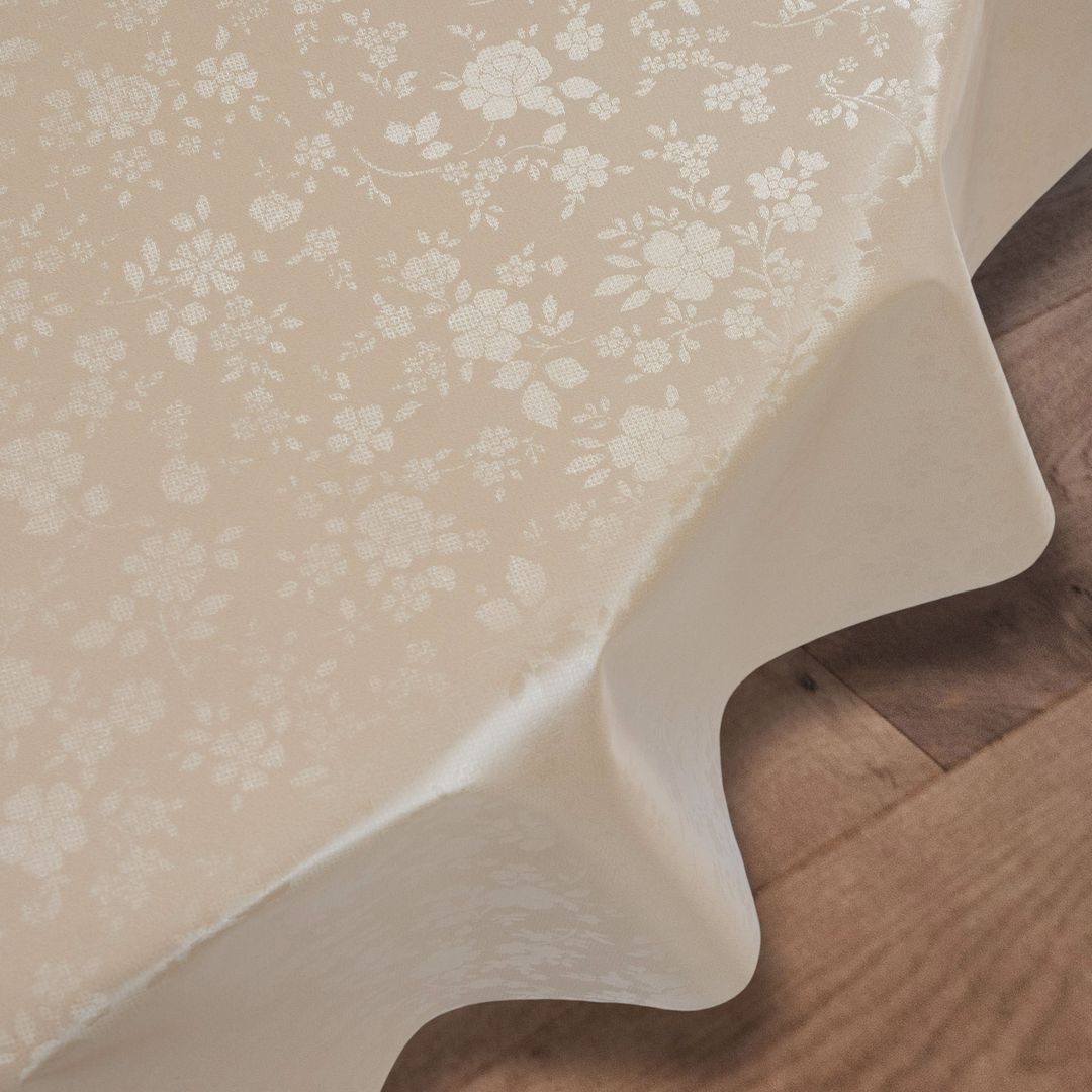 laro Tischdecke Wachstuch-Tischdecken Abwaschbar Geprägt Blumen Beige Creme Rund 140cm – Bild 4 von 5