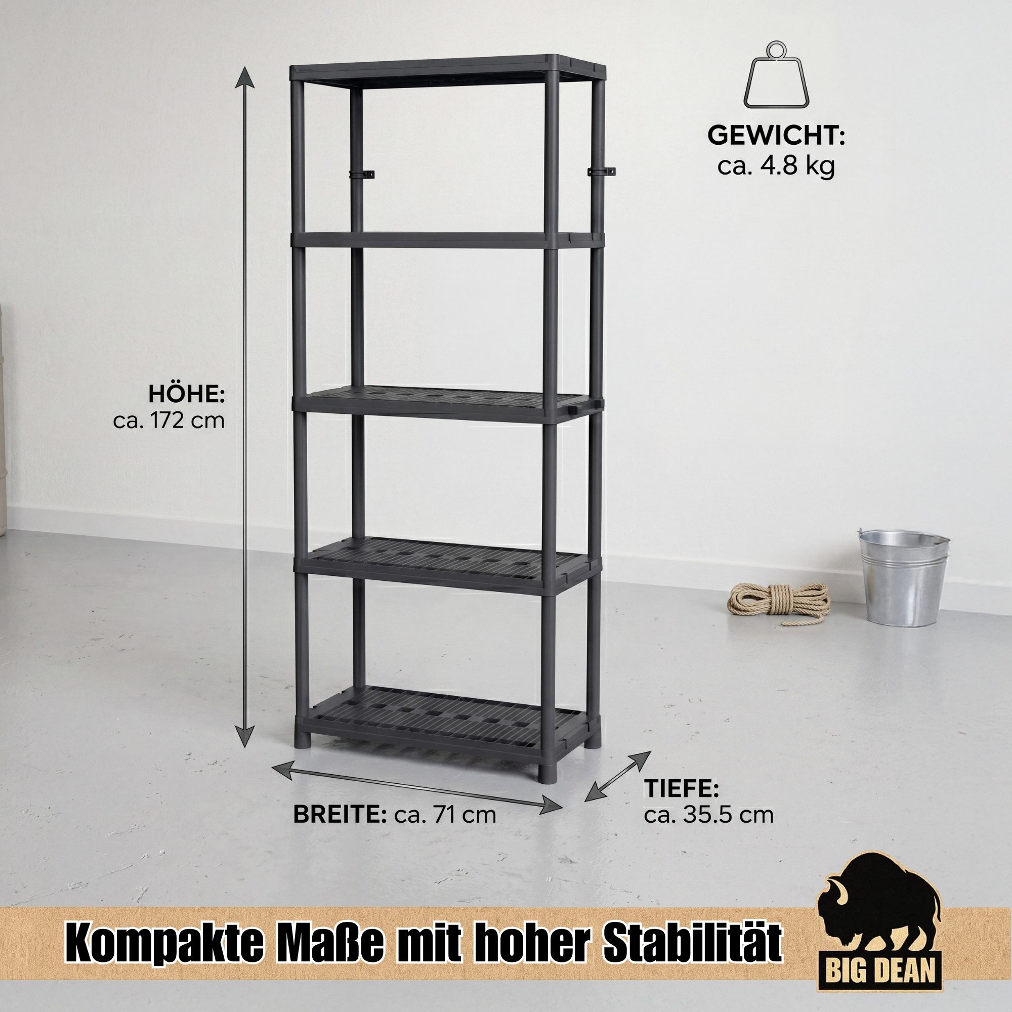 BigDean Steckregal Kellerregal, Lagerregal, Steckregal, 172 x 71 x 35 cm 145 kg belastbar, Packung 1-tlg., Belüftete Böden, Wasserressistent, Easy Clean