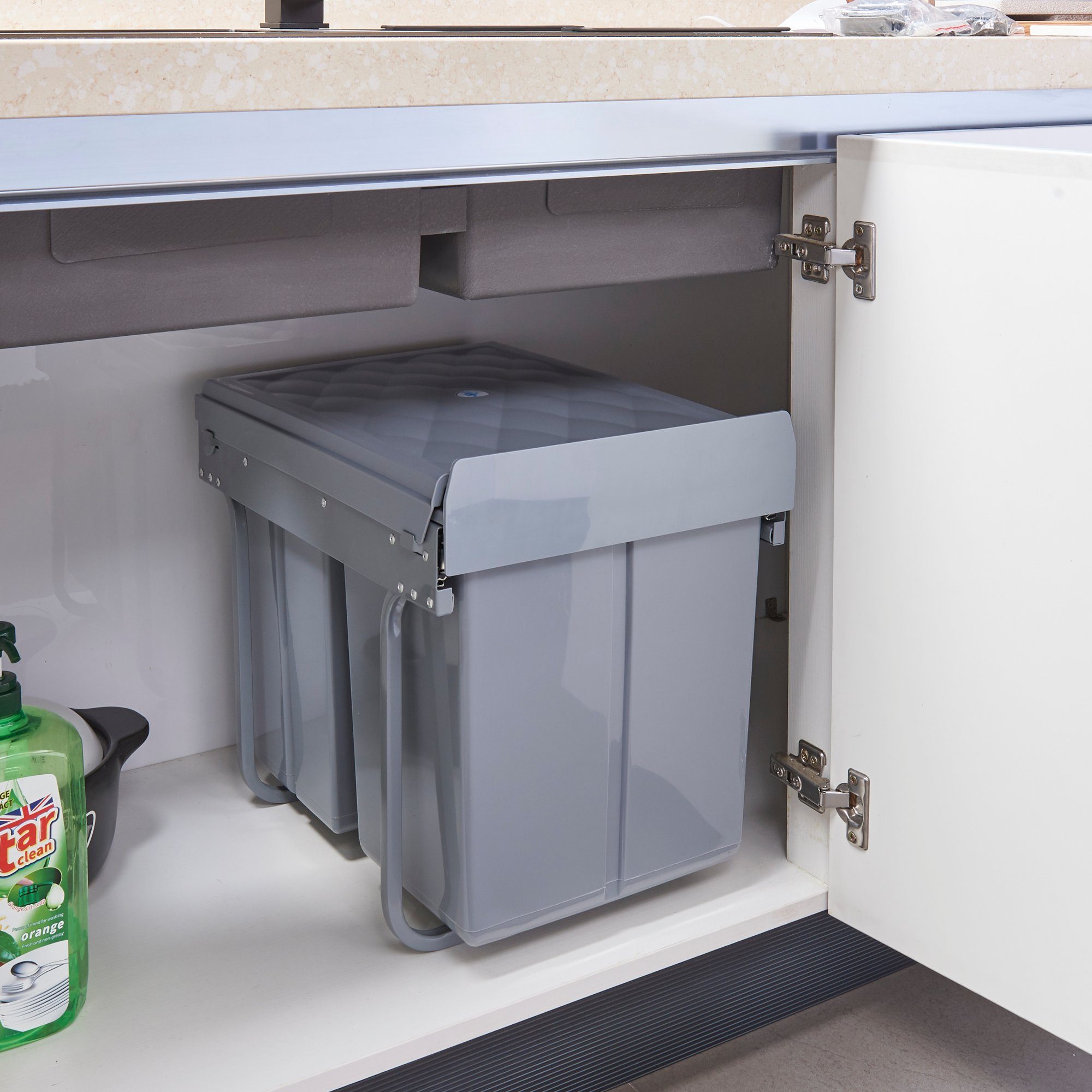 en.casa Einbaumülleimer, »Froland« 48x34x42cm Grau 2x20L