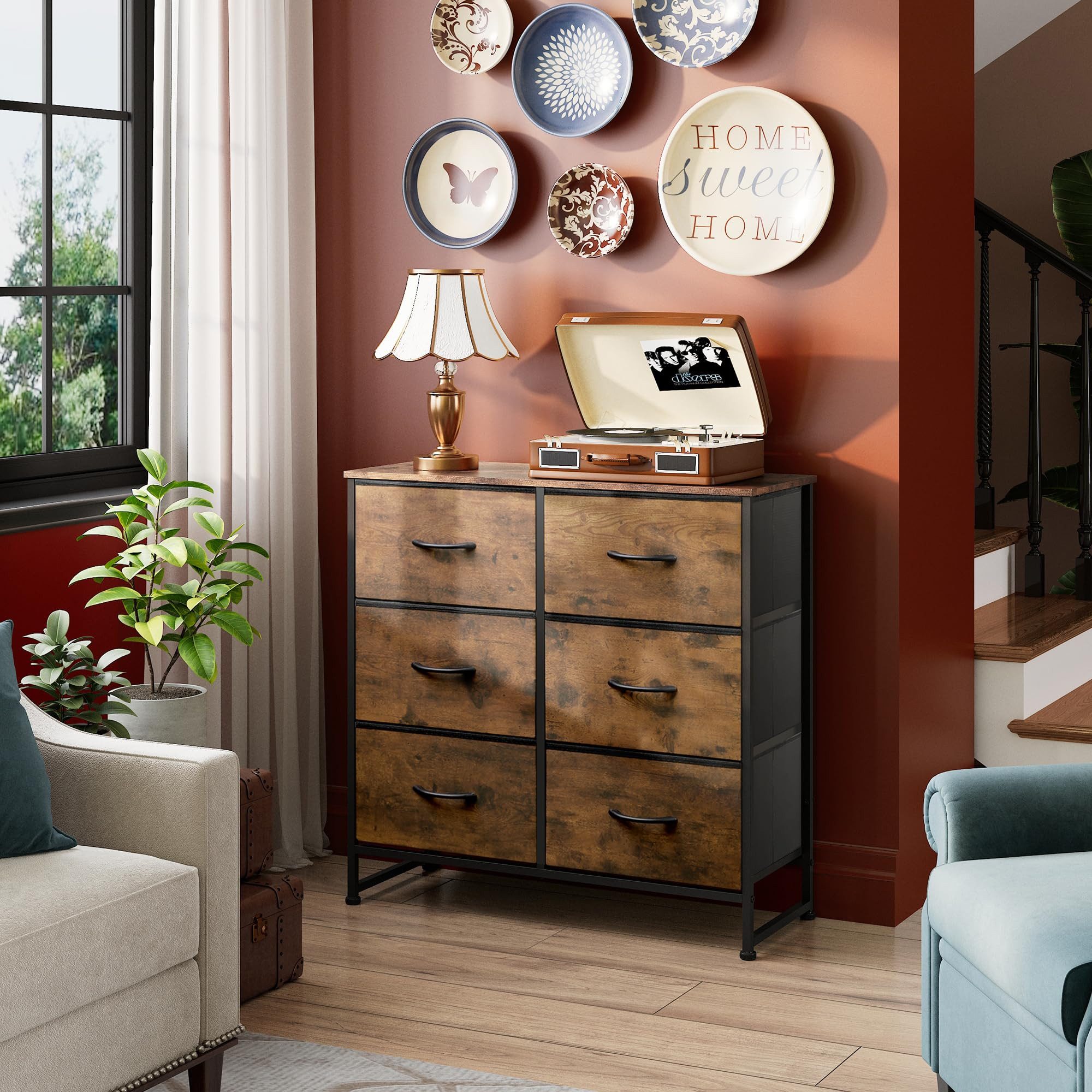 WLIVE Kommode mit 6 Schubladen aus Stoff, Holzplatte, (Breit 80 cm, moderne Kommode, 6), für Wohnzimmer, Schlafzimmer