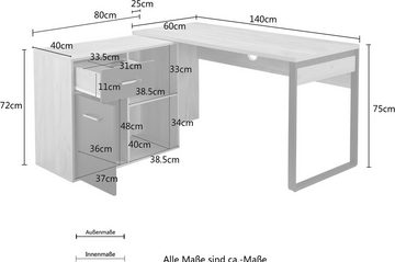 Places of Style Eckschreibtisch Moid, Computertisch, Kabeldurchlass, mit Regalfächern, Schublade und Tür, flexibles Regalelement, 140x82-115 cm