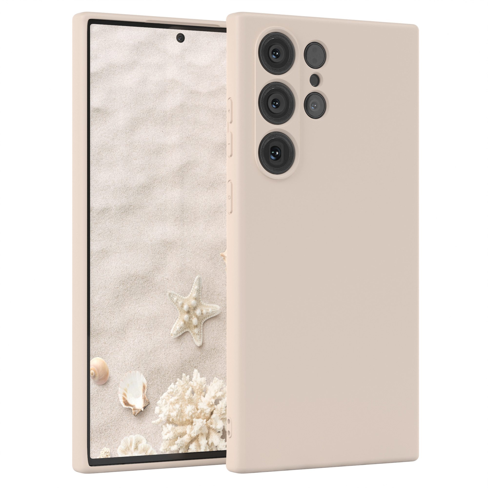 EAZY CASE Handyhülle für Samsung Galaxy S23 Ultra Hülle Silikon 6,8 Zoll, Bumper Case Matt Slimcover Silikonschutzhülle elastisch Taupe / Beige