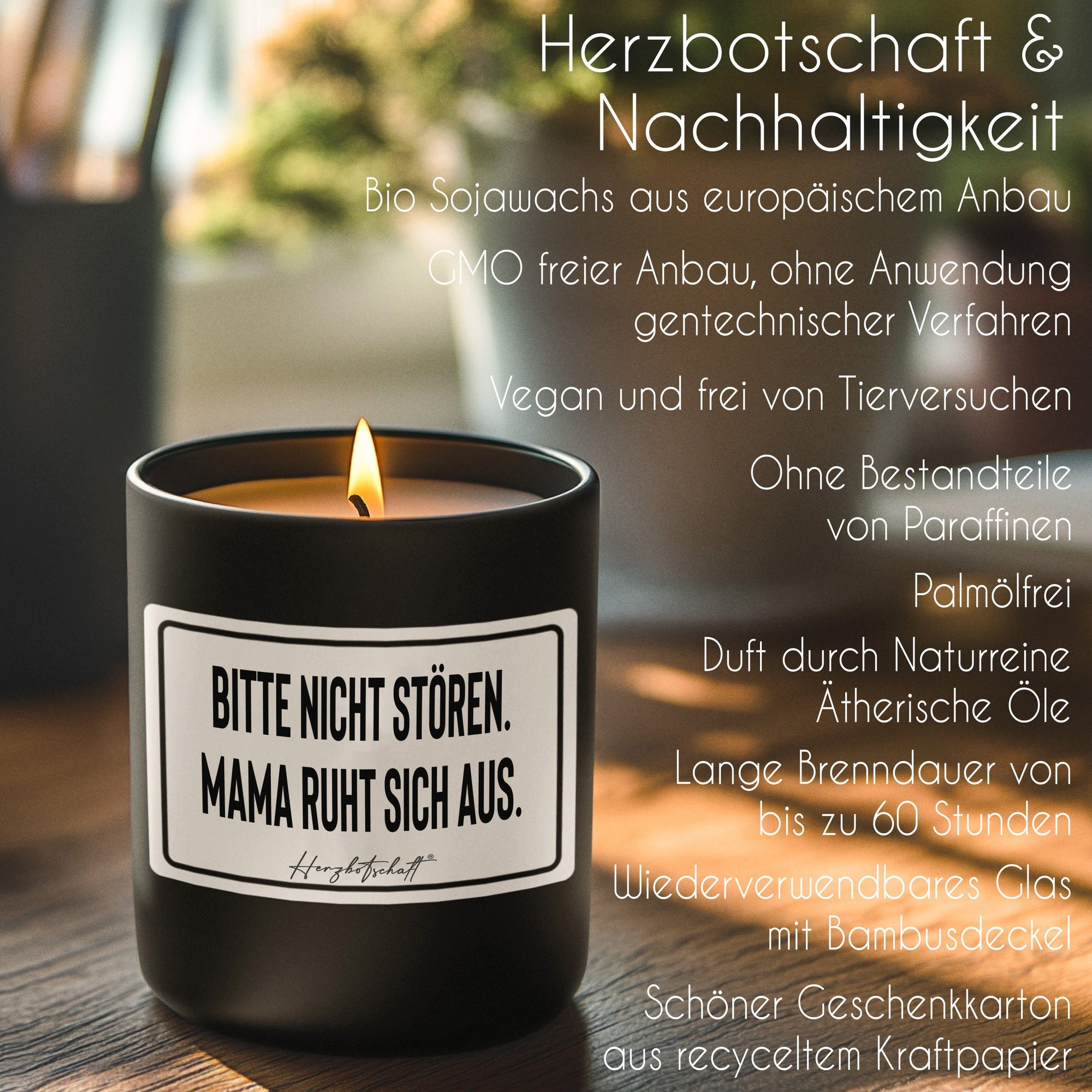 Herzbotschaft Duftkerze, (Bitte nicht Stören. Mama ruht sich aus., originelles Geschenk, handgemachte nachhaltige Sojakerze im Glas)
