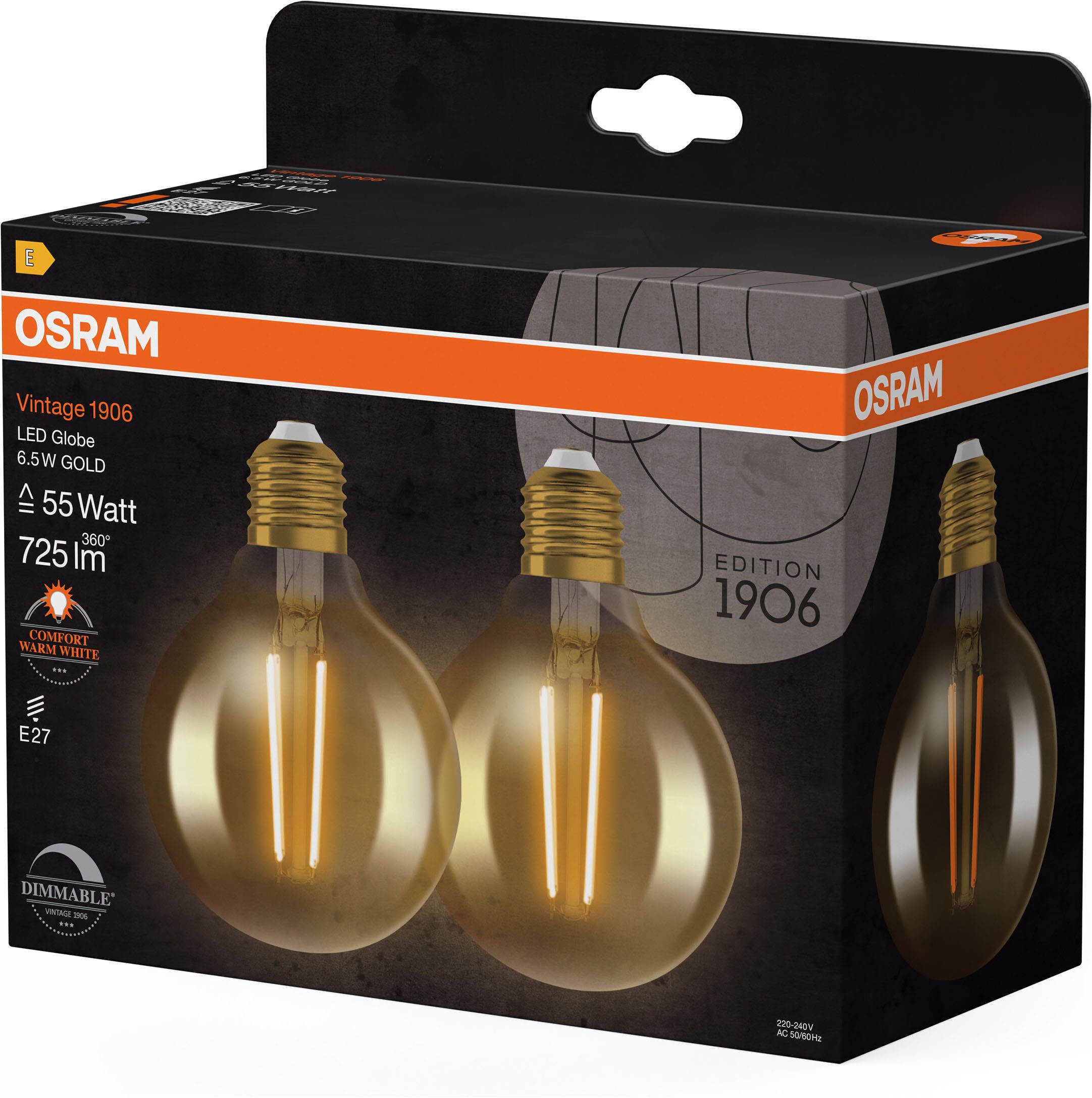 Osram LED-Filament 1906Vintage Edition goldenes Glas, E27, 2 St., Warmweiß