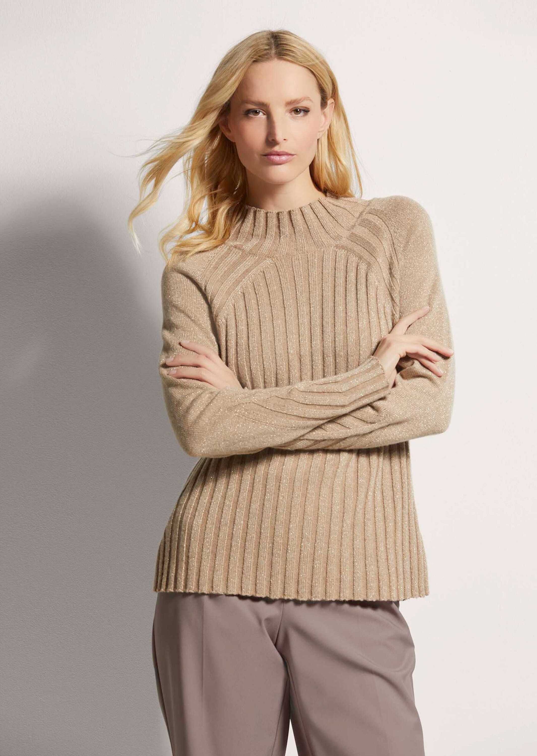 MADELEINE Strickpullover Glanzvoller Strickpullover mit Stehkragen Langarm Pullover mit Rippen- und Glattstrick