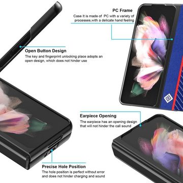 Wigento Handyhülle Für Samsung Galaxy Z Fold4 5G Carbon Kunststoff Handy Tasche Hülle Etuis Blau