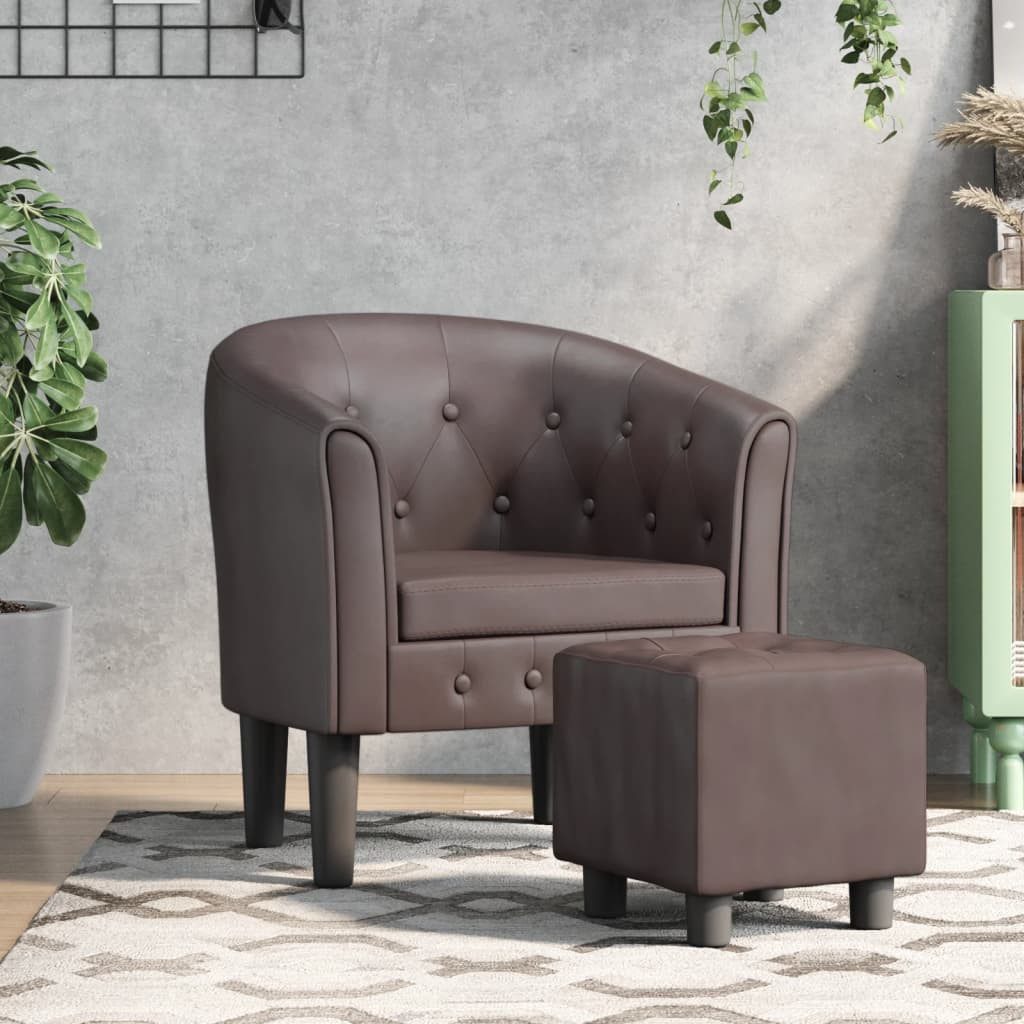 furnicato Cocktailsessel Moderner Sessel mit Knopfheftung 70x56x68 cm Braun, Kunstleder & (1-St), Schmutzabweisender Polstersessel mit bequemen Hocker für das Büro