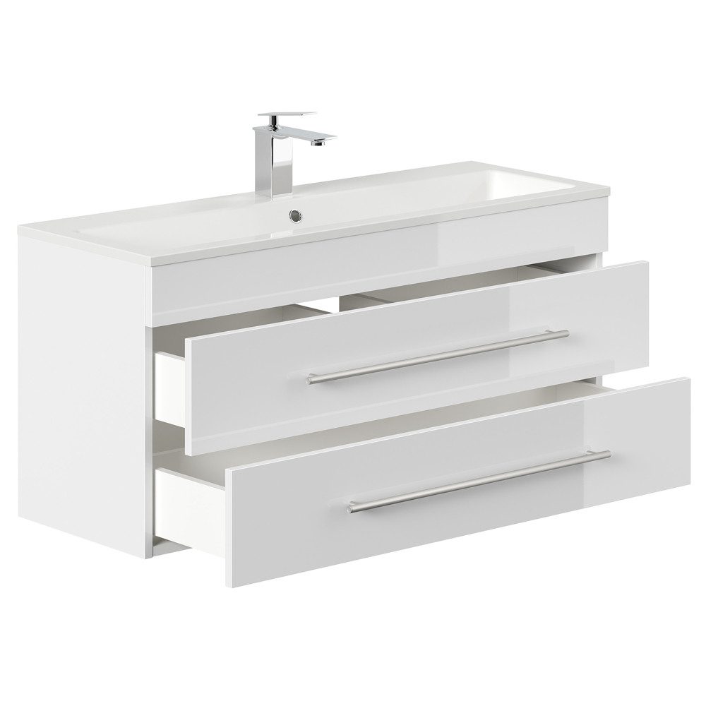 Lomadox Waschtisch PALMIRA-02, 100 cm breit, weiß, geringe Tiefe, Keramik Waschbecken