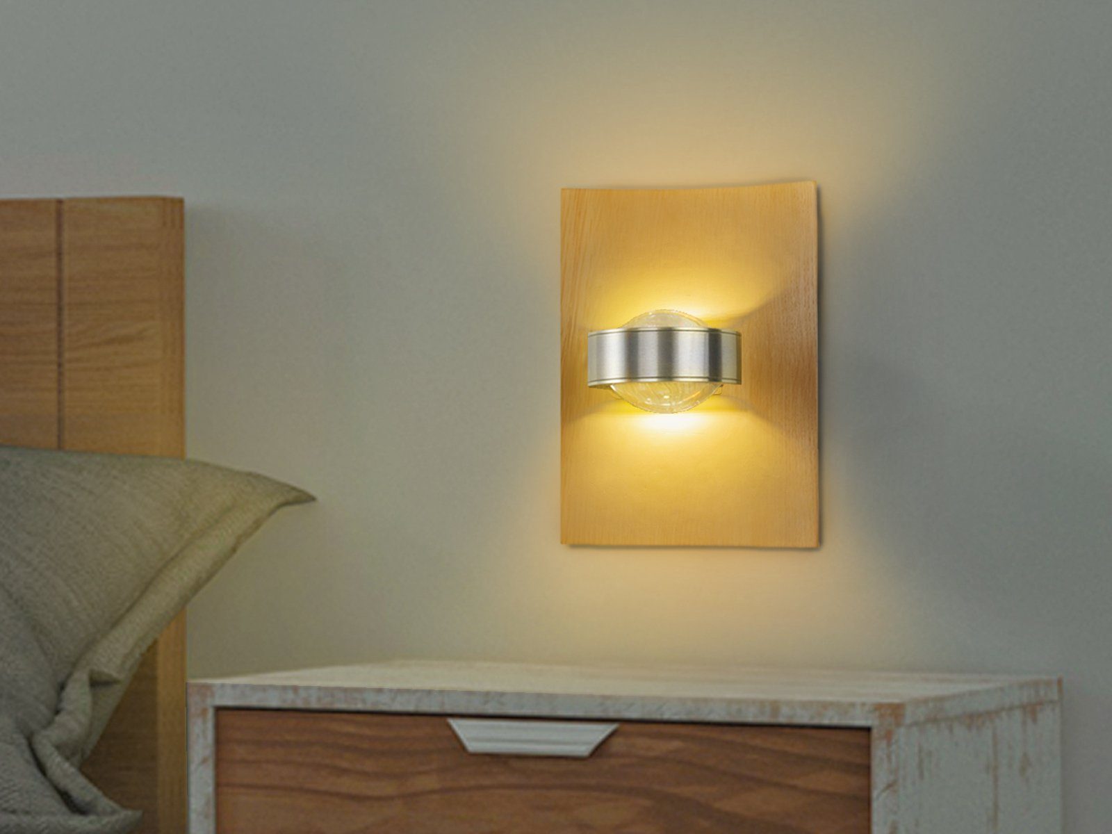 SET 2er einstellbar, ausgefallen Lichtfarbe indirekte Holz-Lampen integriert, Warmweiß-Neutralweiß Wand-Beleuchtung meineWunschleuchte fest Eiche-Brett Farbwechsel, Wandleuchte, LED LED