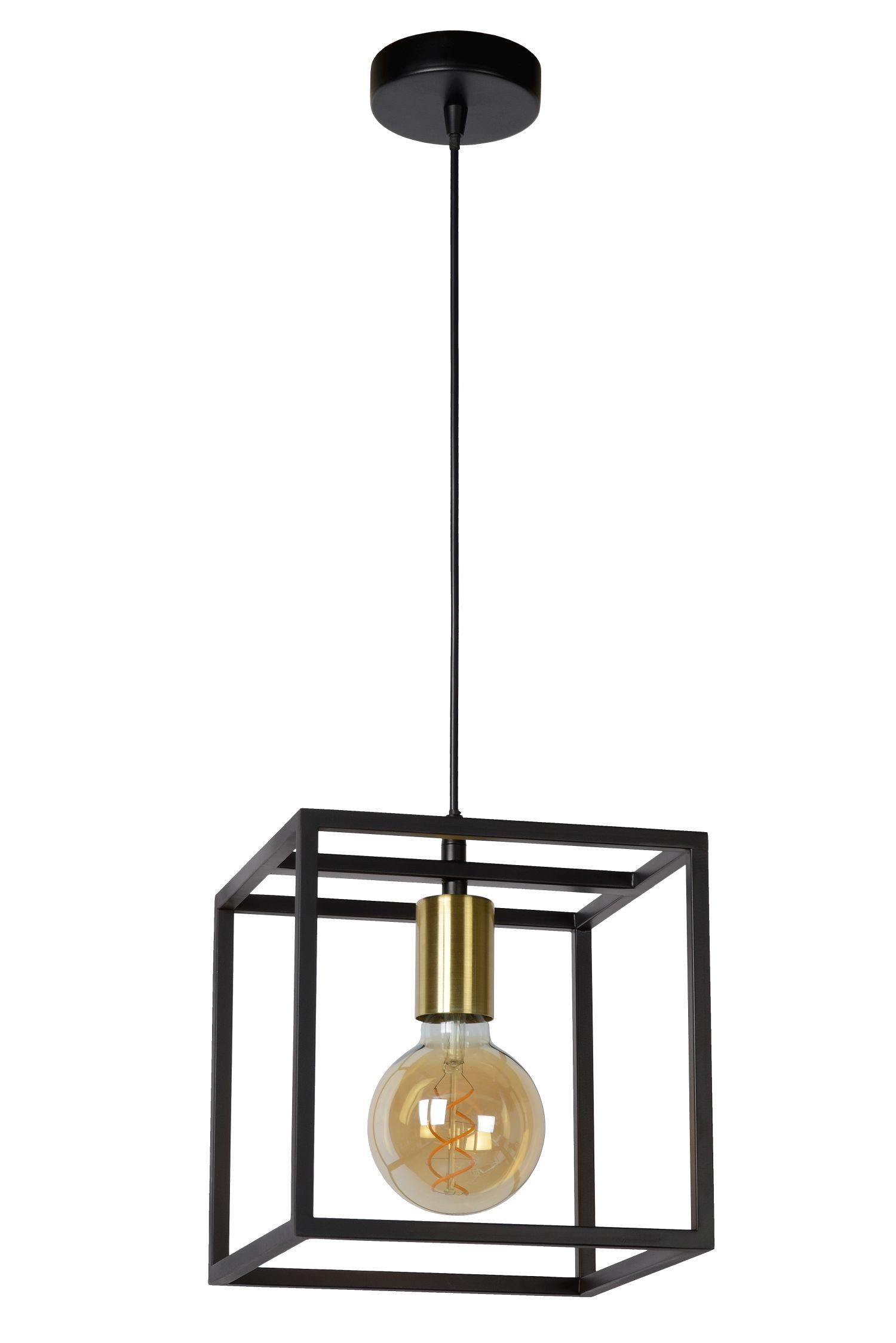 Licht-Erlebnisse Pendelleuchte CAREN, ohne Leuchtmittel, Metall E27 22 cm breit H: max. 150 cm in Schwarz Messing eckig