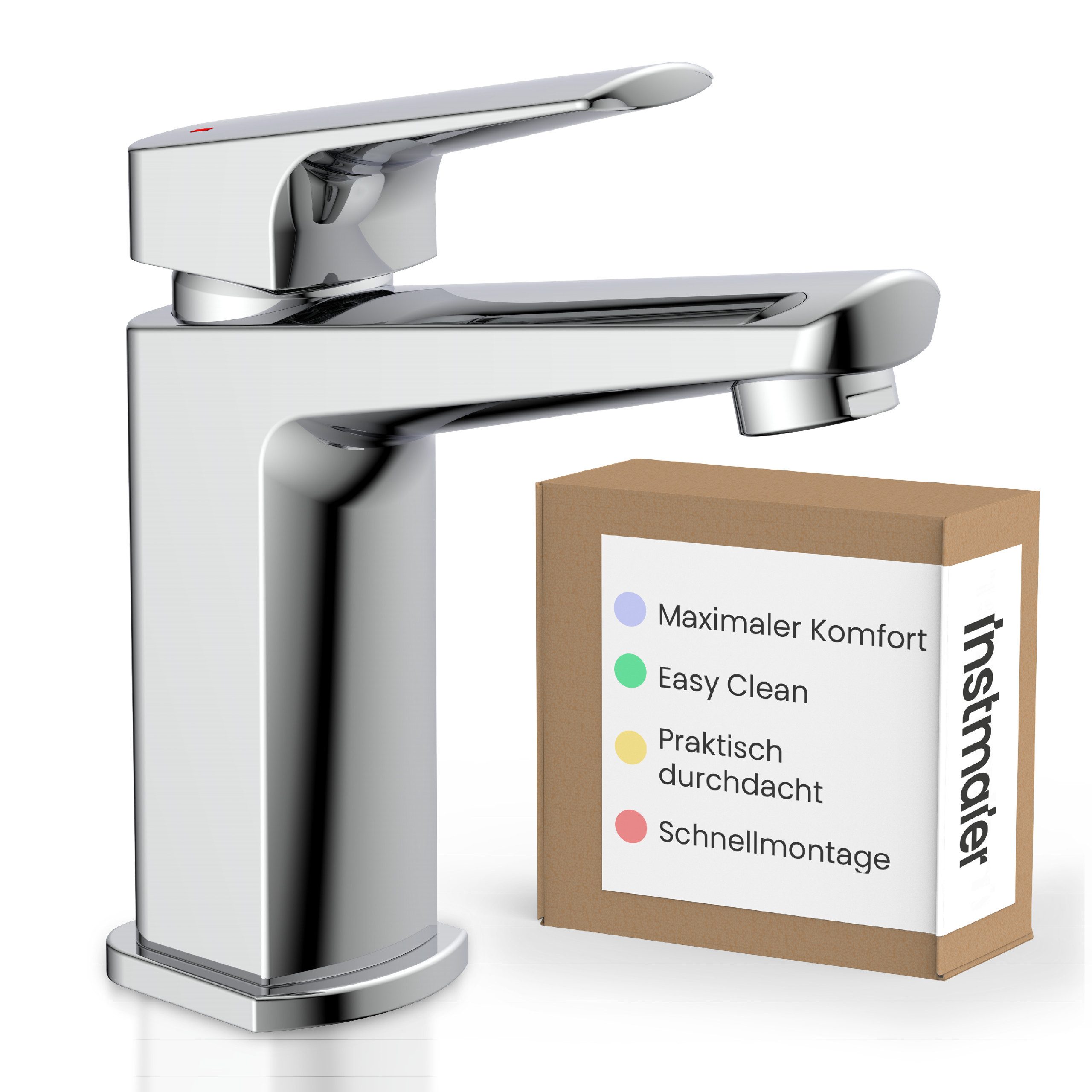 instmaier Waschtischarmatur Amelie Wasserhahn für Bad, Waschbeckenarmatur in edlem Design moderne Form mit hochwertiger Chromoberfläche