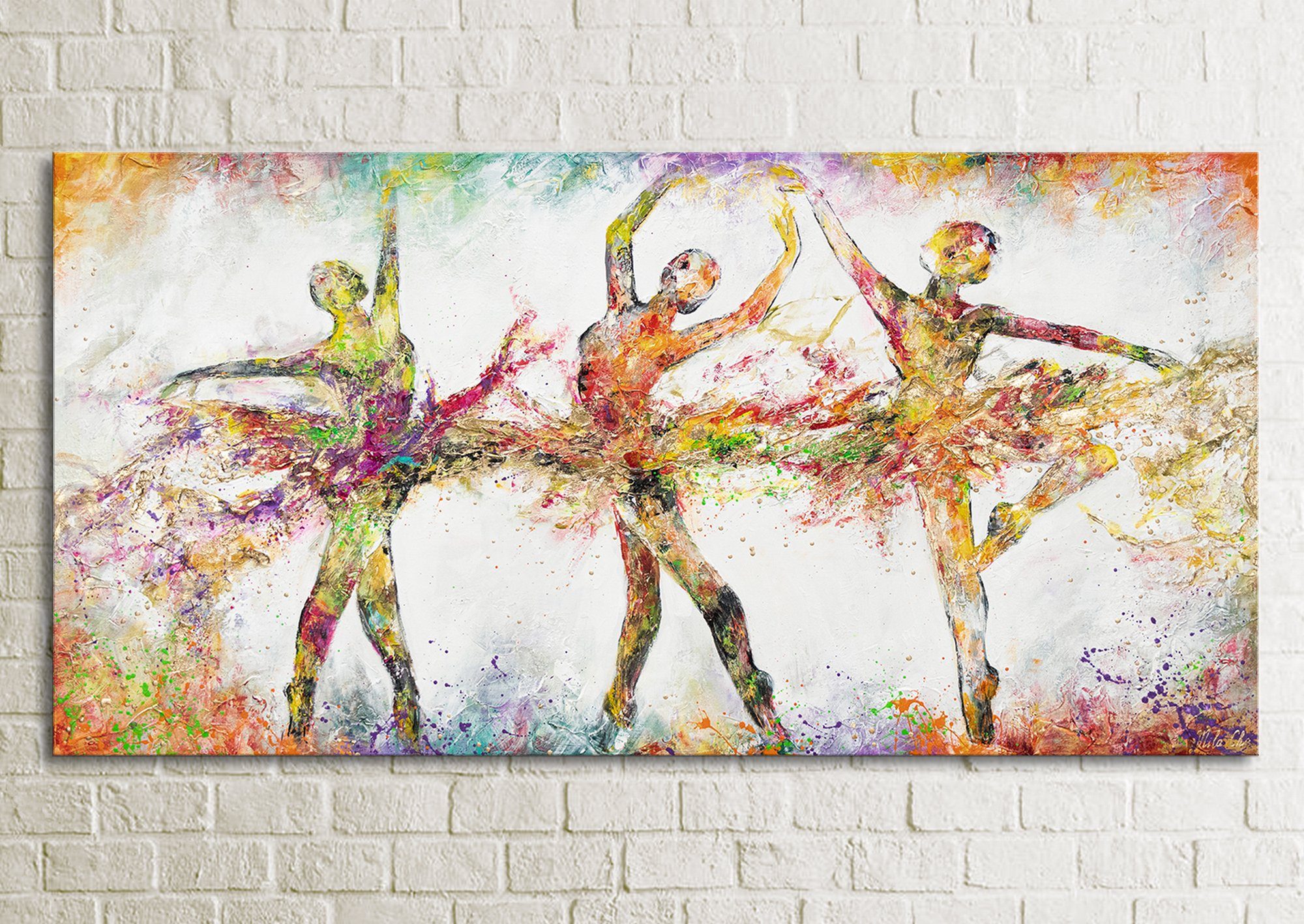 Gemälde Balett, YS-Art Abstrakt Tütü Handgemalt Bild Menschen, Frau Leinwand Buntes Tanzende