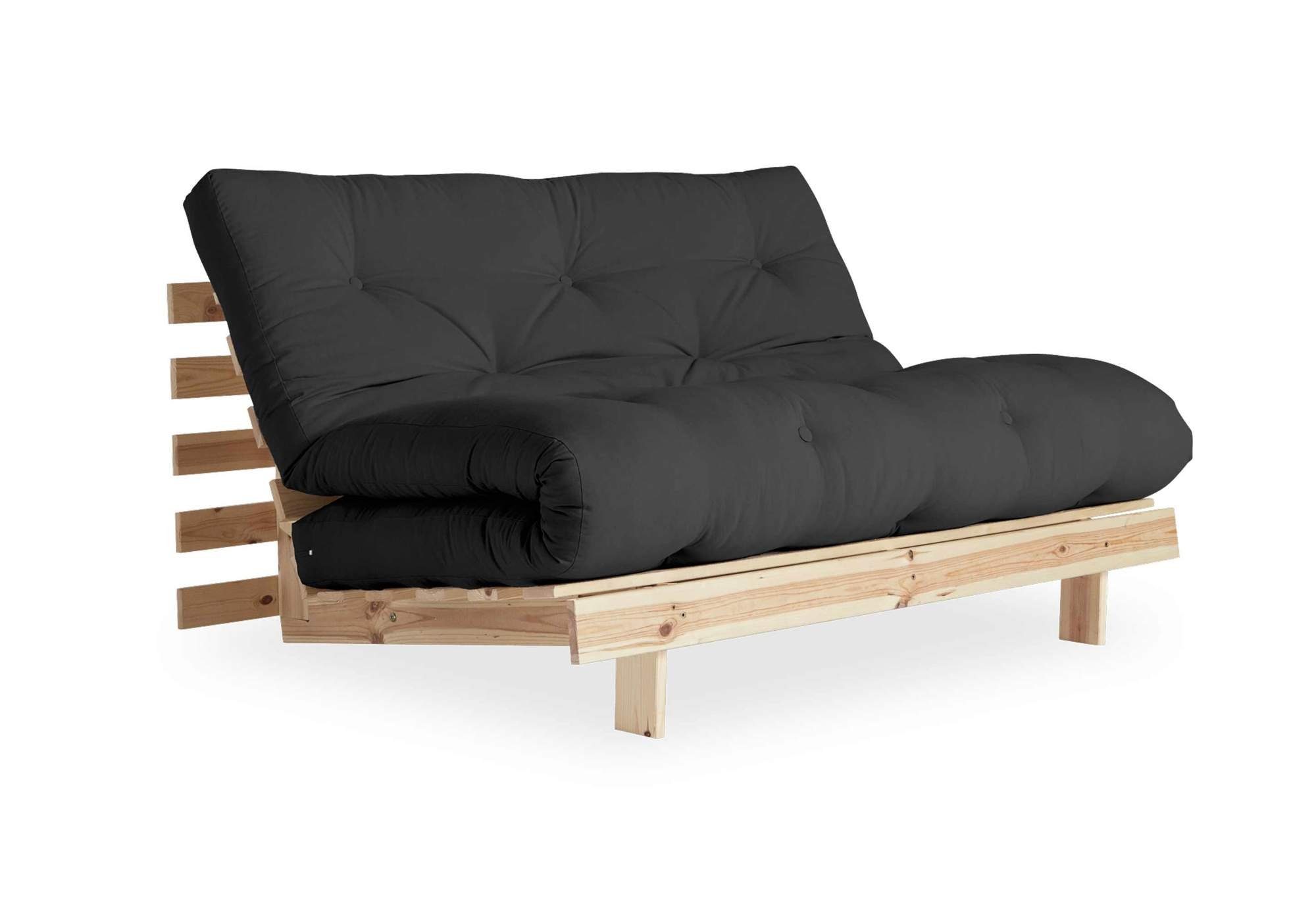 Karup Design 2-Sitzer Schlafsofa ROOTS 140 cm Sofa Gestell Kiefer massiv Bezug Dunkelgrau