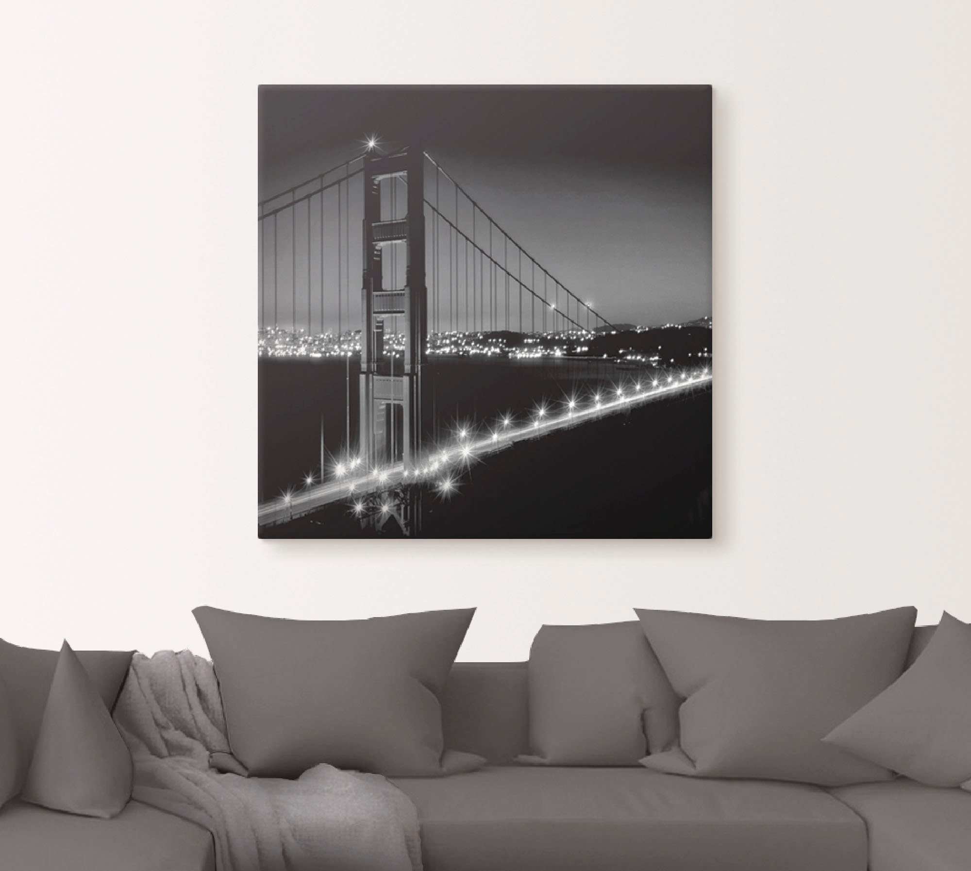 Alubild, Amerika Abend, versch. Wandbild als oder Golden Gate Größen Artland Leinwandbild, St), am Wandaufkleber Poster Bridge (1 in