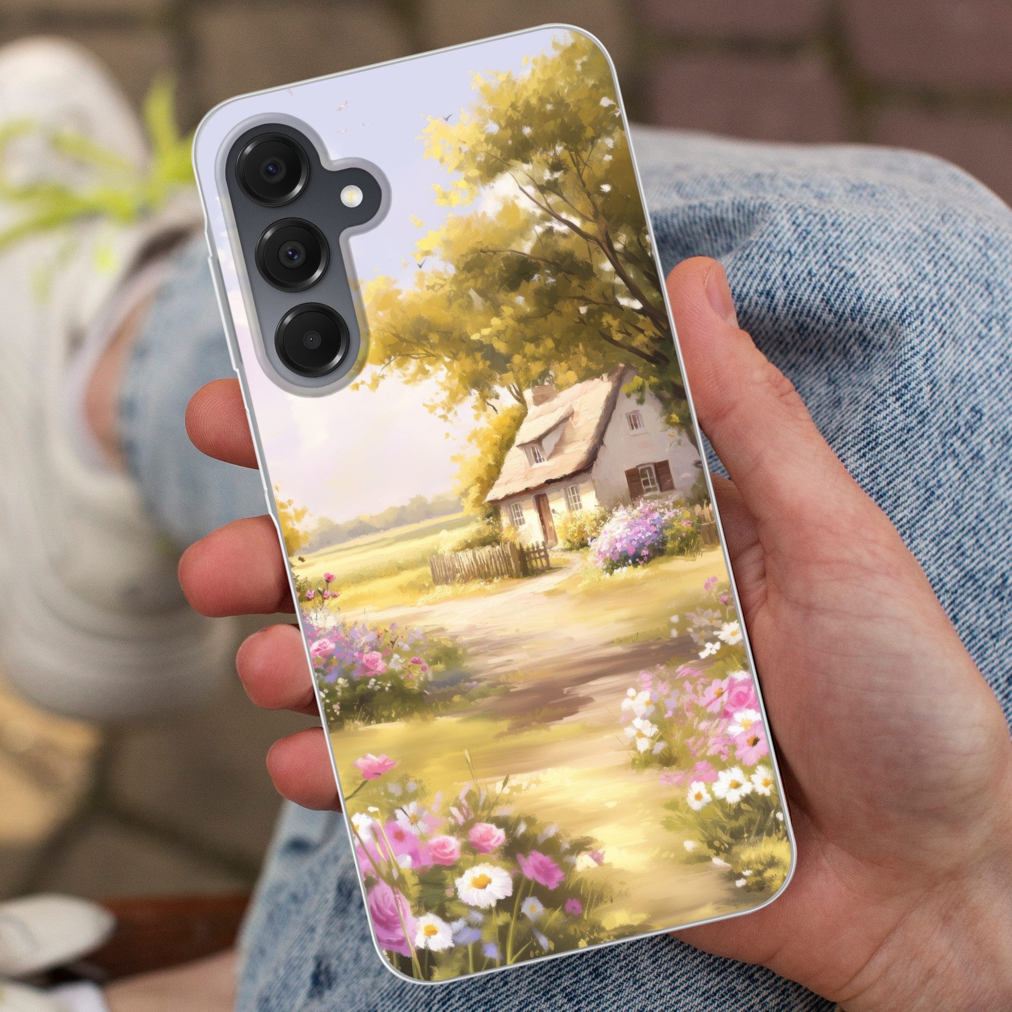 MuchoWow Handyhülle für Samsung Galaxy A16 5G Landhaus - Holz - Blumen, Phone Case, Silikon, Schutzhülle Dünn