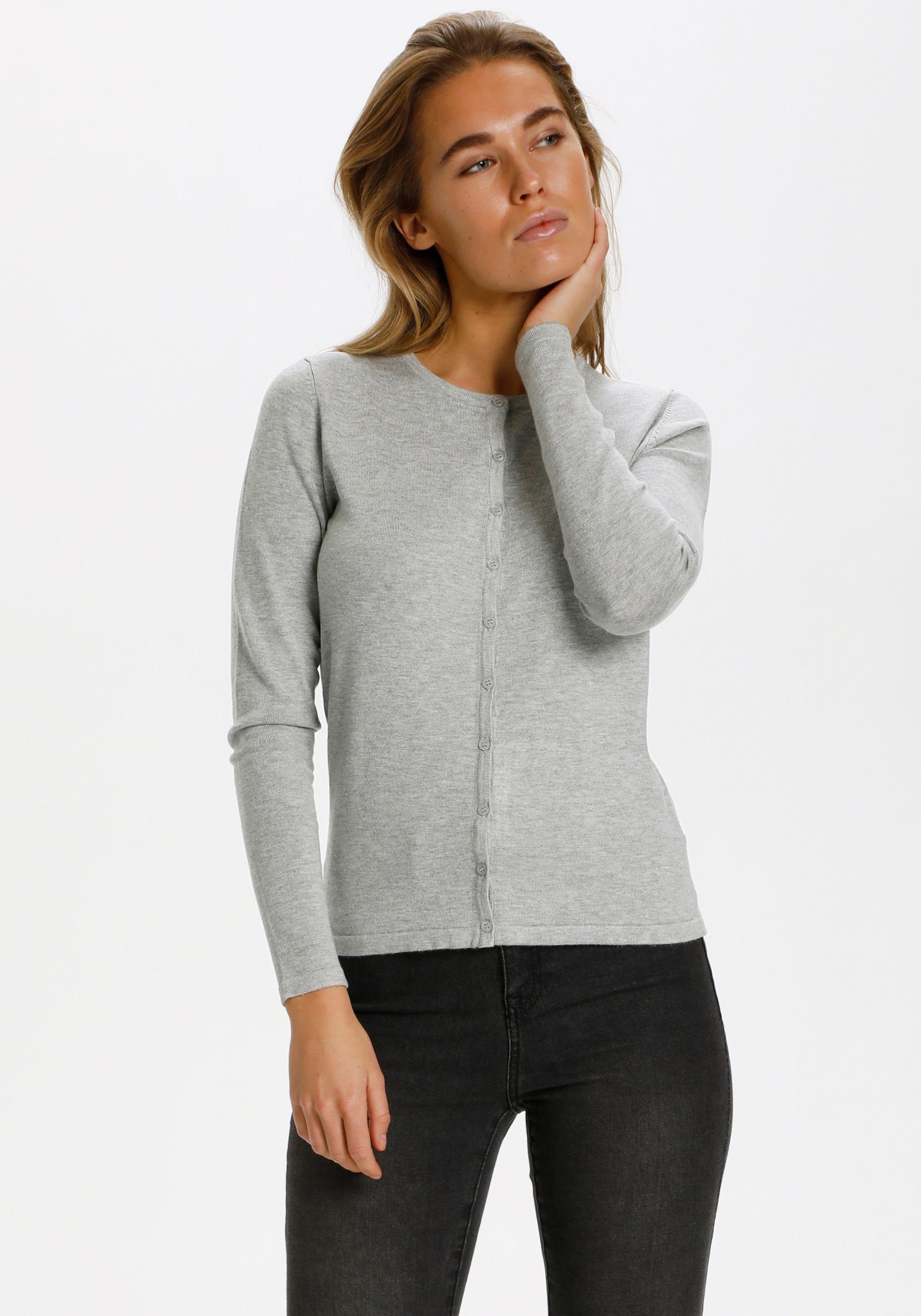 Saint Tropez Cardigan MilaSZ A8661 -edler Materialmix in VIELEN FARBEN PEARL GREY MEL ANGE