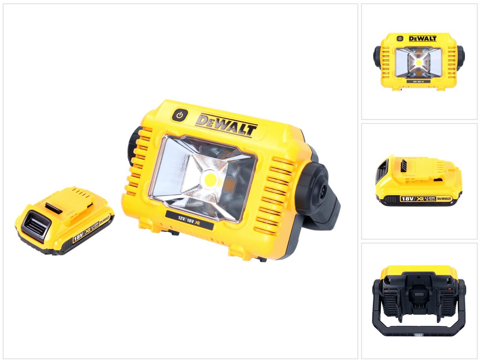 DeWalt Baustrahler DCL 077 Akku LED Arbeitsstrahler 12 V 18 V 2000 lm IP54 + 1x Akku 2,0