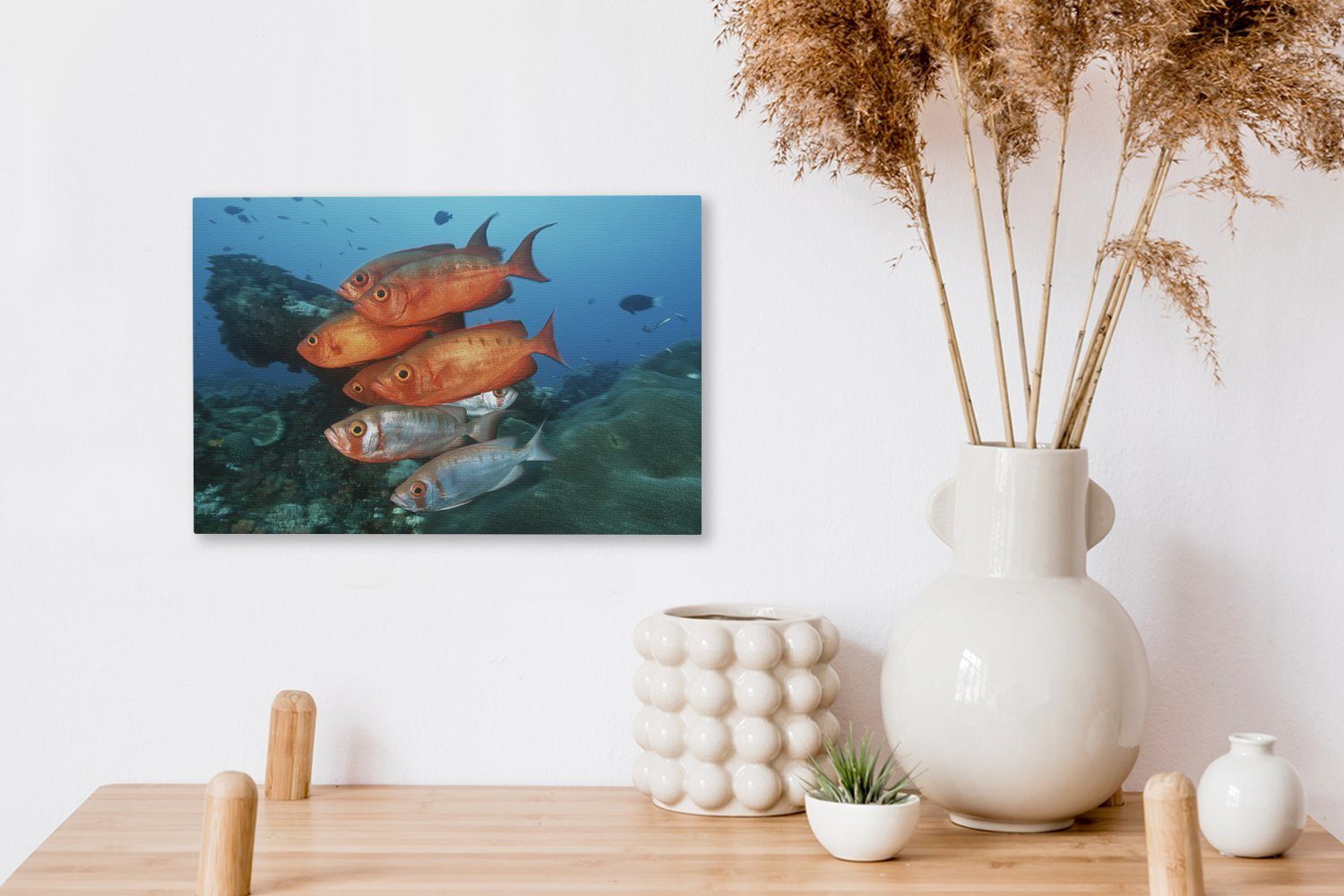 Wanddeko, (1 30x20 OneMillionCanvasses® cm Grau, Rot Wandbild St), Aufhängefertig, - Leinwandbilder, Leinwandbild - Fisch