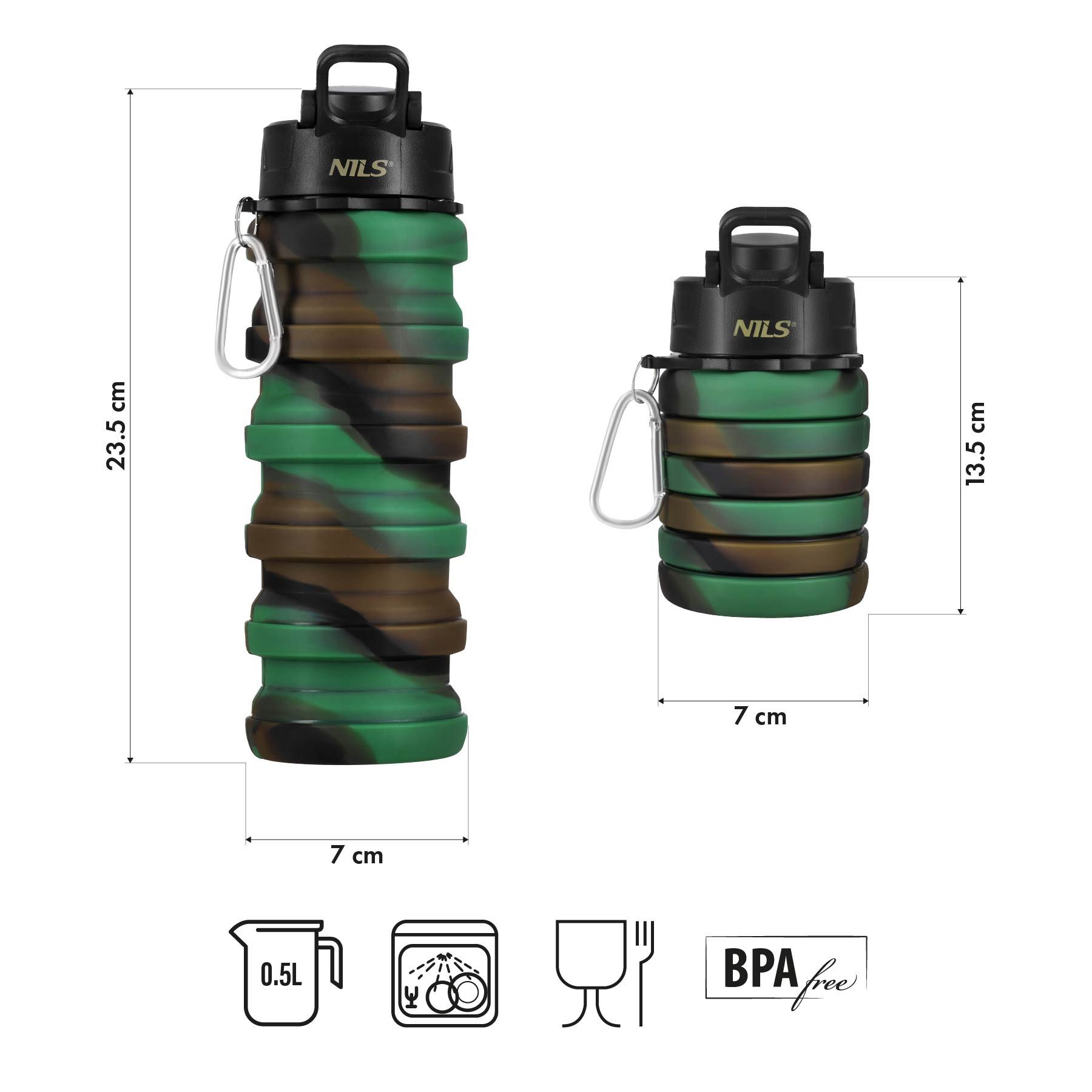 Nils Trinkflasche Faltflasche Tarnfleck faltbare Trinkflasche für unterwegs 500ml