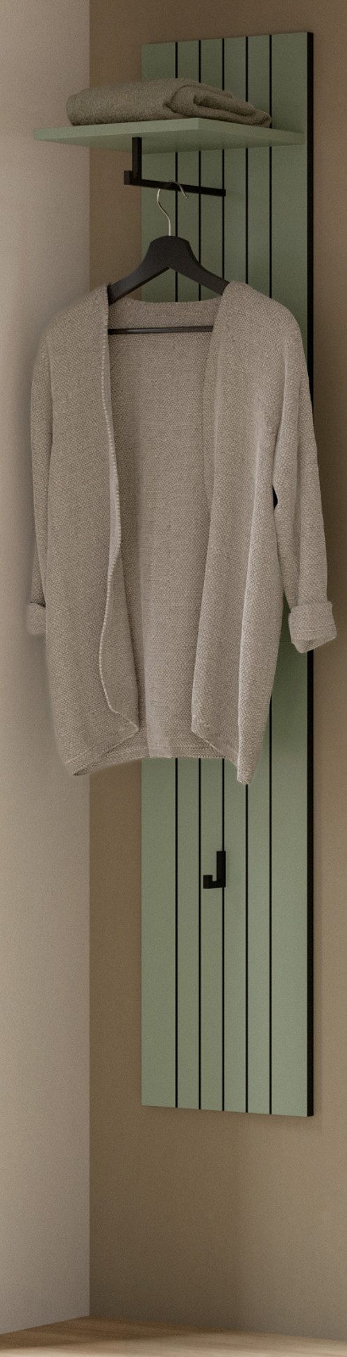 Inn.Furn Garderobenpaneel Loreno (Wandgarderobe in Grün mit schwarzen Rillen, 31 x 160 cm), mit Kleiderstange