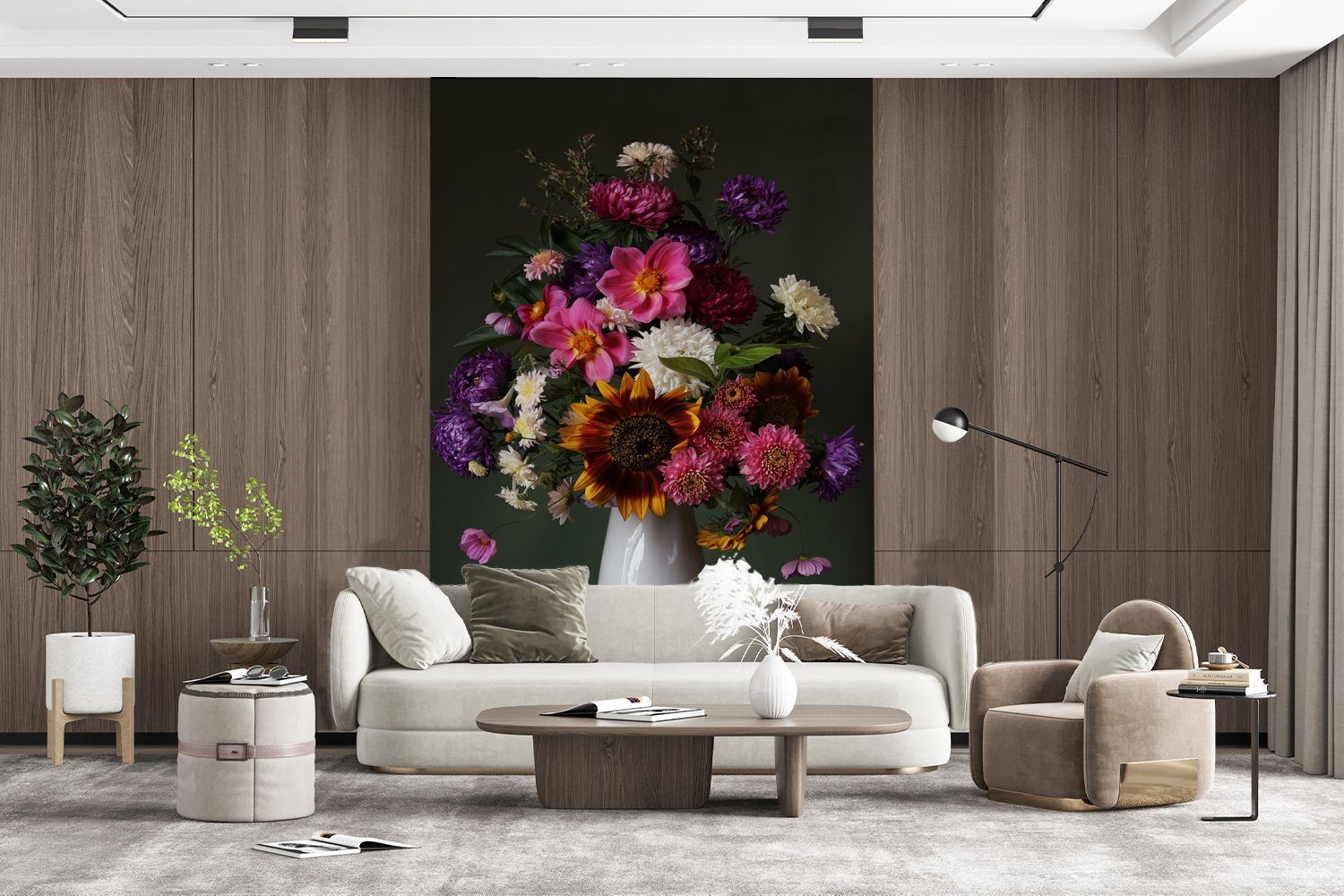 MuchoWow Fototapete Blumen - Montagefertig für St), Wohnzimmer, Wandtapete - Stillleben Tapete Farbe, bedruckt, (3 Matt, Vinyl