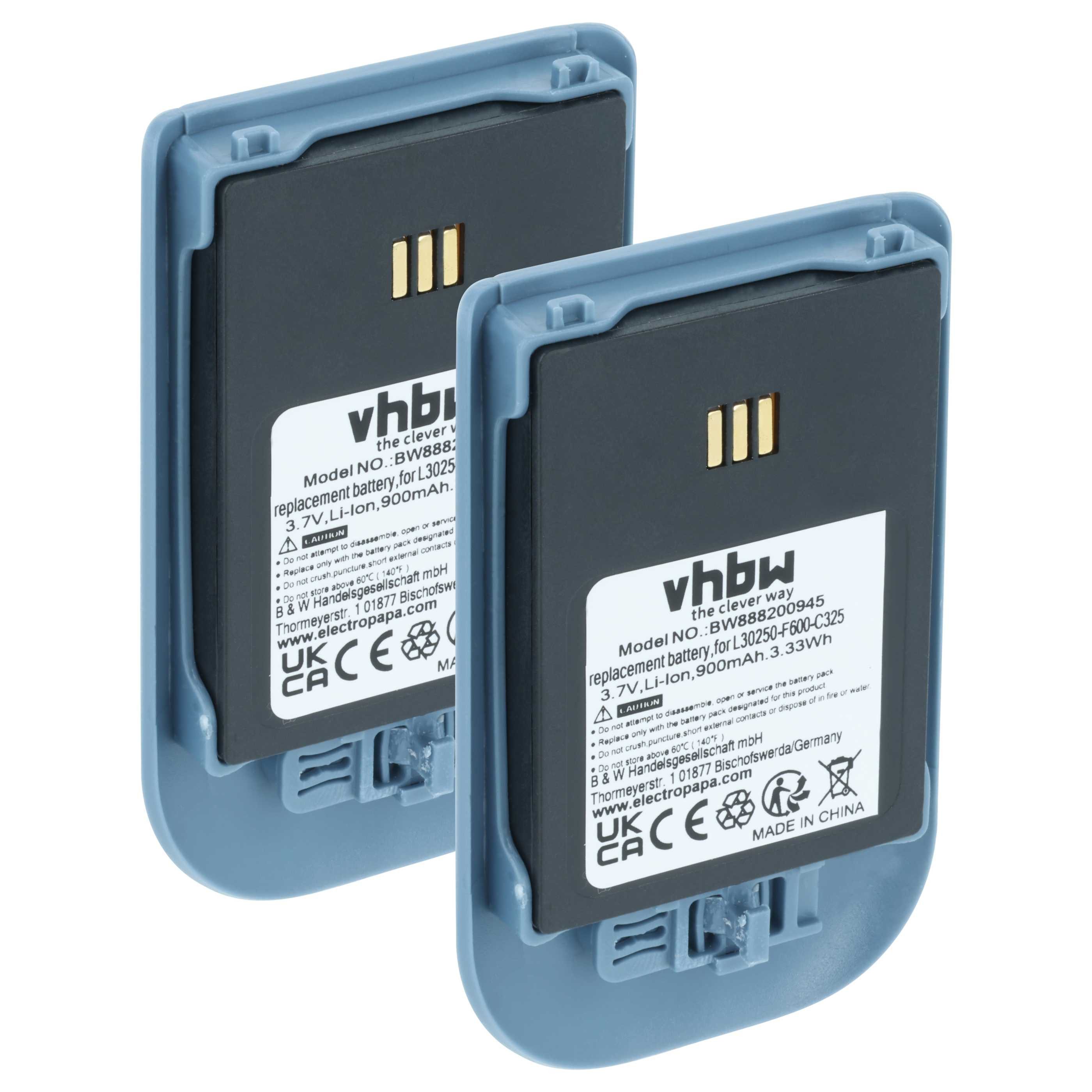 vhbw Akku Ersatz für Ascom 660190, 660190/R2B, 5530000102, 660217 für Akku Akku Li-Ion 900 mAh (3,7 V, 2 St), Leistungsfähige Austausch-Akkus für Telefon, Festnetz oder schnurloses