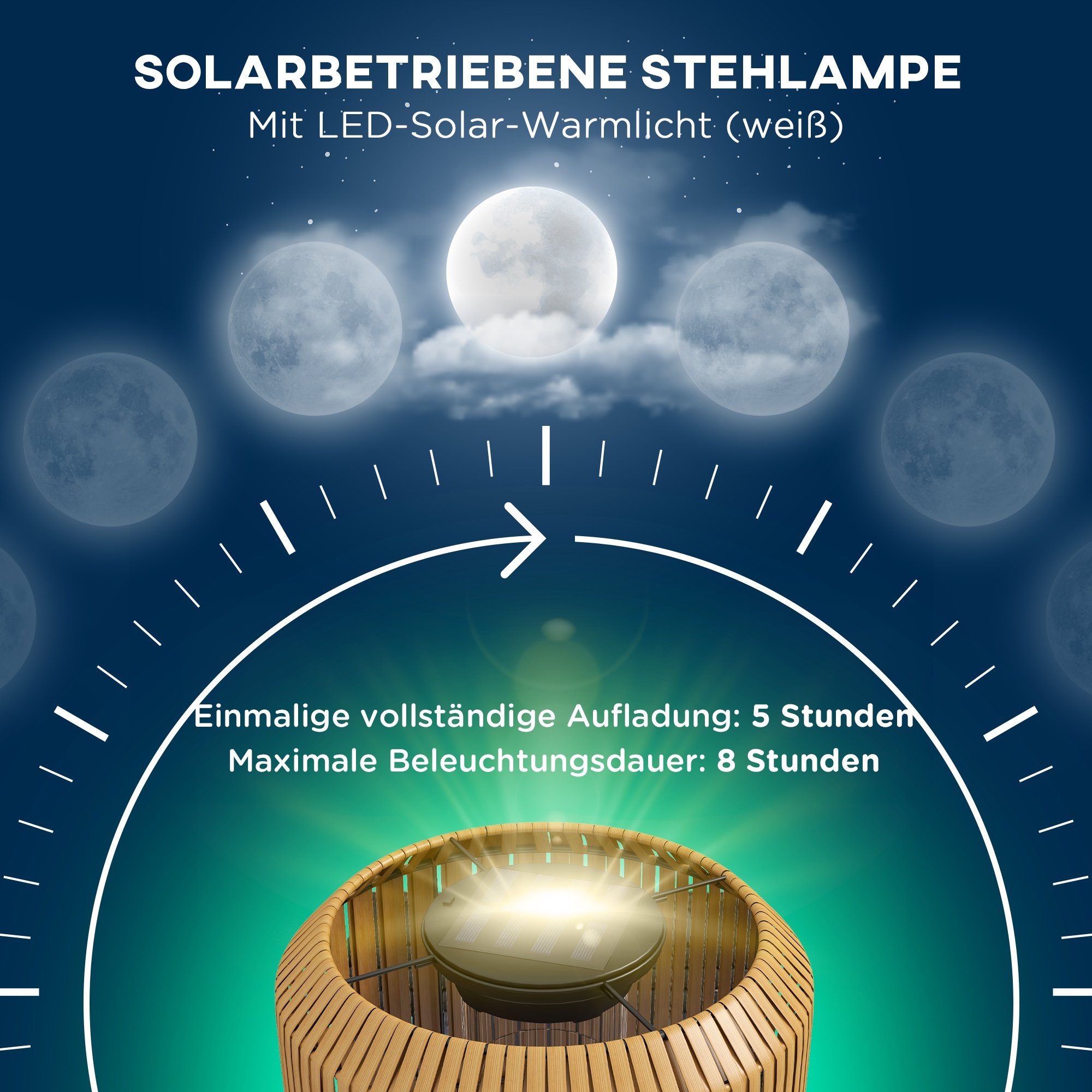 Outsunny LED Solarleuchte Wegleuchte mit Warmweißem Licht, Wasserdichte LED Gartenleuchte, Solarbetrieben, wasserdicht, energiesparend, LED, Weiß, Stahl, Gelb Ø – Bild 5 von 5