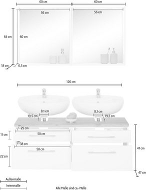 HELD MÖBEL Badmöbel-Set Davos, (3-St), 2 Spiegel inklusive Beleuchtung und Waschbeckenunterschrank