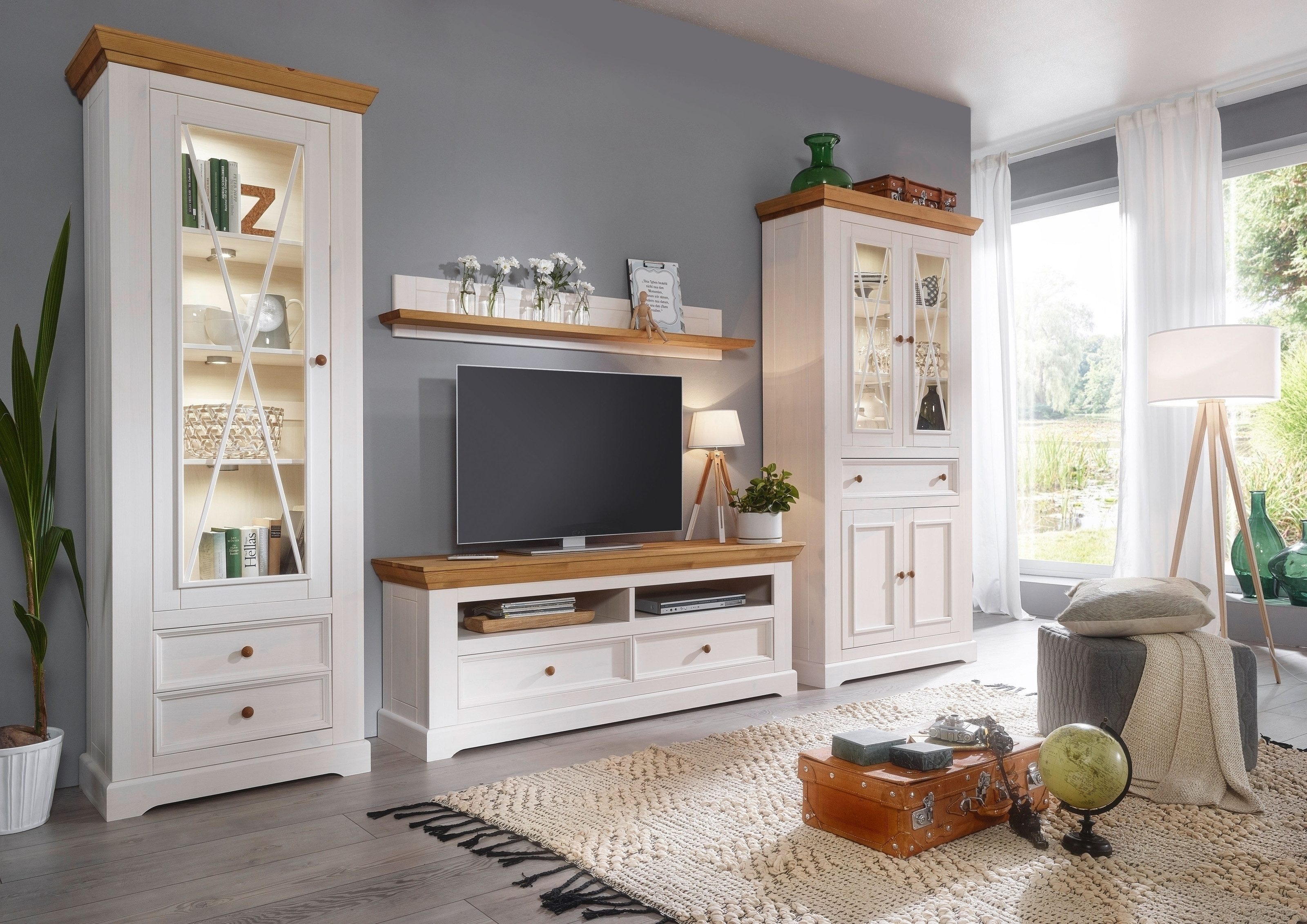 G+K Мебельvertriebs GmbH Wohnwand (4-teilig) weiss / eichefarbig - 357x214x42 (BxHxT), (4-teilig)