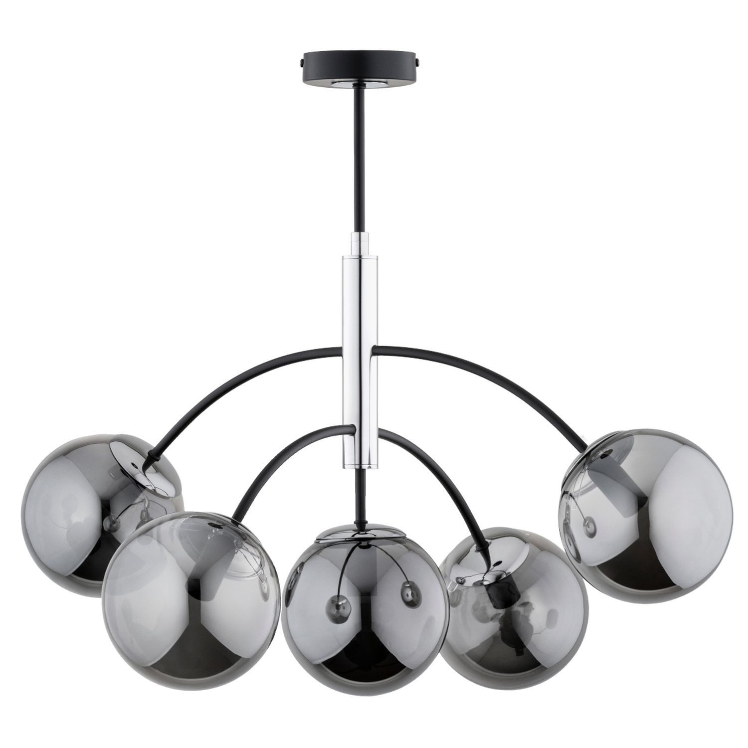 Licht-Erlebnisse Deckenleuchte BELAKI, ohne Leuchtmittel, Metall Glas E14 B: 68 cm Schwarz Graphit Chrom Kugelschirm Modern