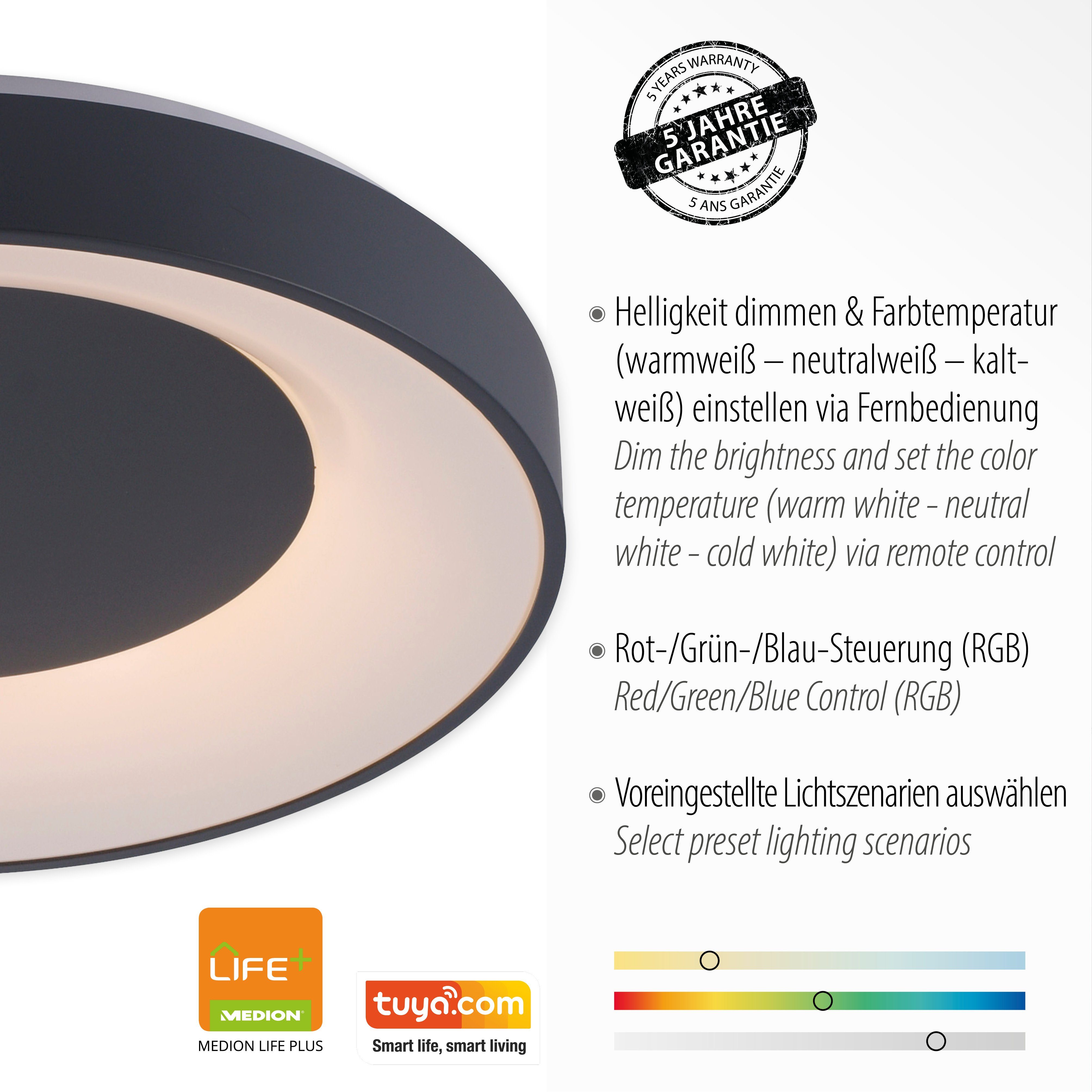 Leuchten Direkt dimmbar Fernbedienung, RGB+tunable Infrarot integriert, - warmweiß Memory, Smarthome nach Netz, Deckenleuchte Fernbedienung, inkl., Ls-ANIKA, fest fähig Fernbedienung, über white, Trennung LED vom kaltweiß, inkl., Infrarot