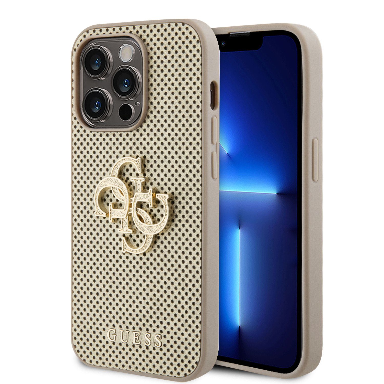 Guess Handyhülle Guess PU Perfürated 4G Glitter Metal Logo Case für iPhone 15 Pro Max G