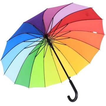 iX-brella Langregenschirm Regenbogen-Schirm 16-teilig extra stabil Automatik, farbenfroh